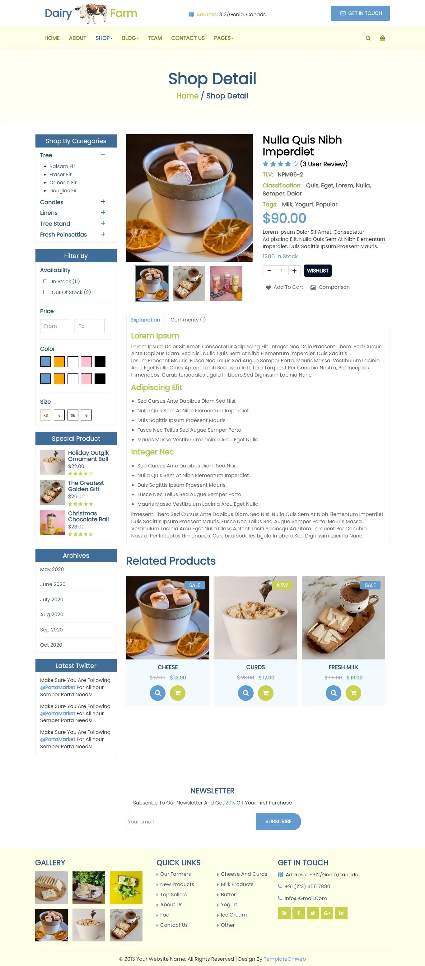 Cow milk product details html with slider