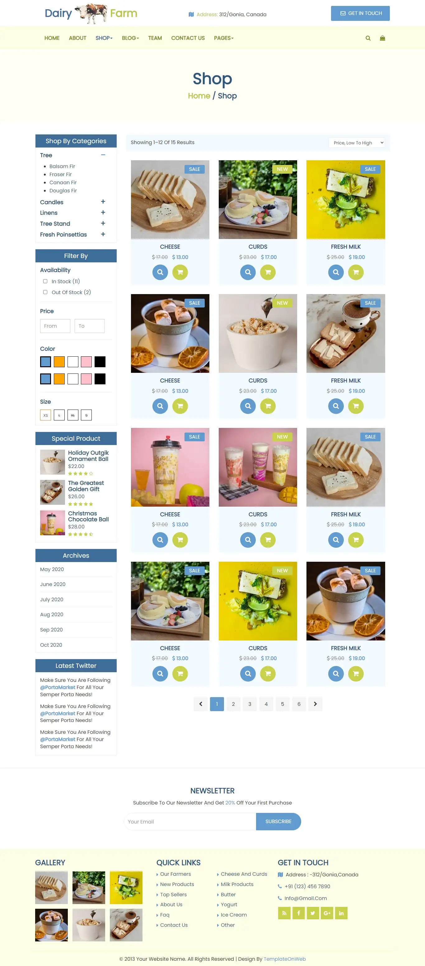 Cow milk product listing page html