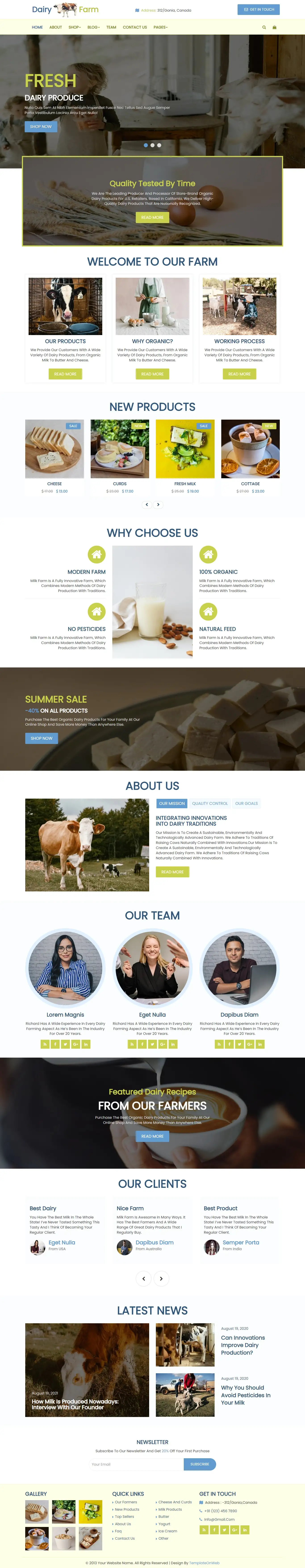 Milk products website home page