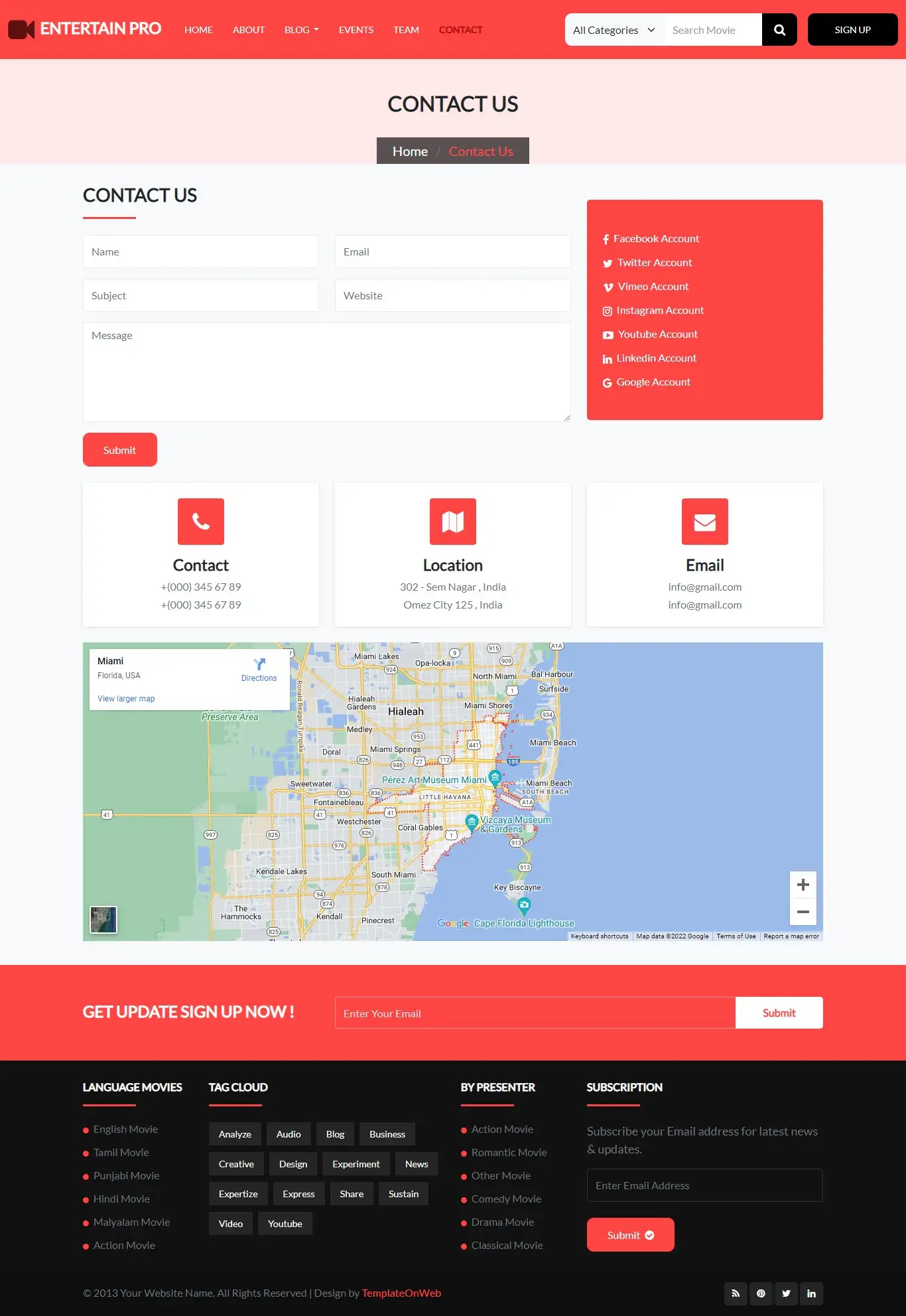 Film creator website contact form