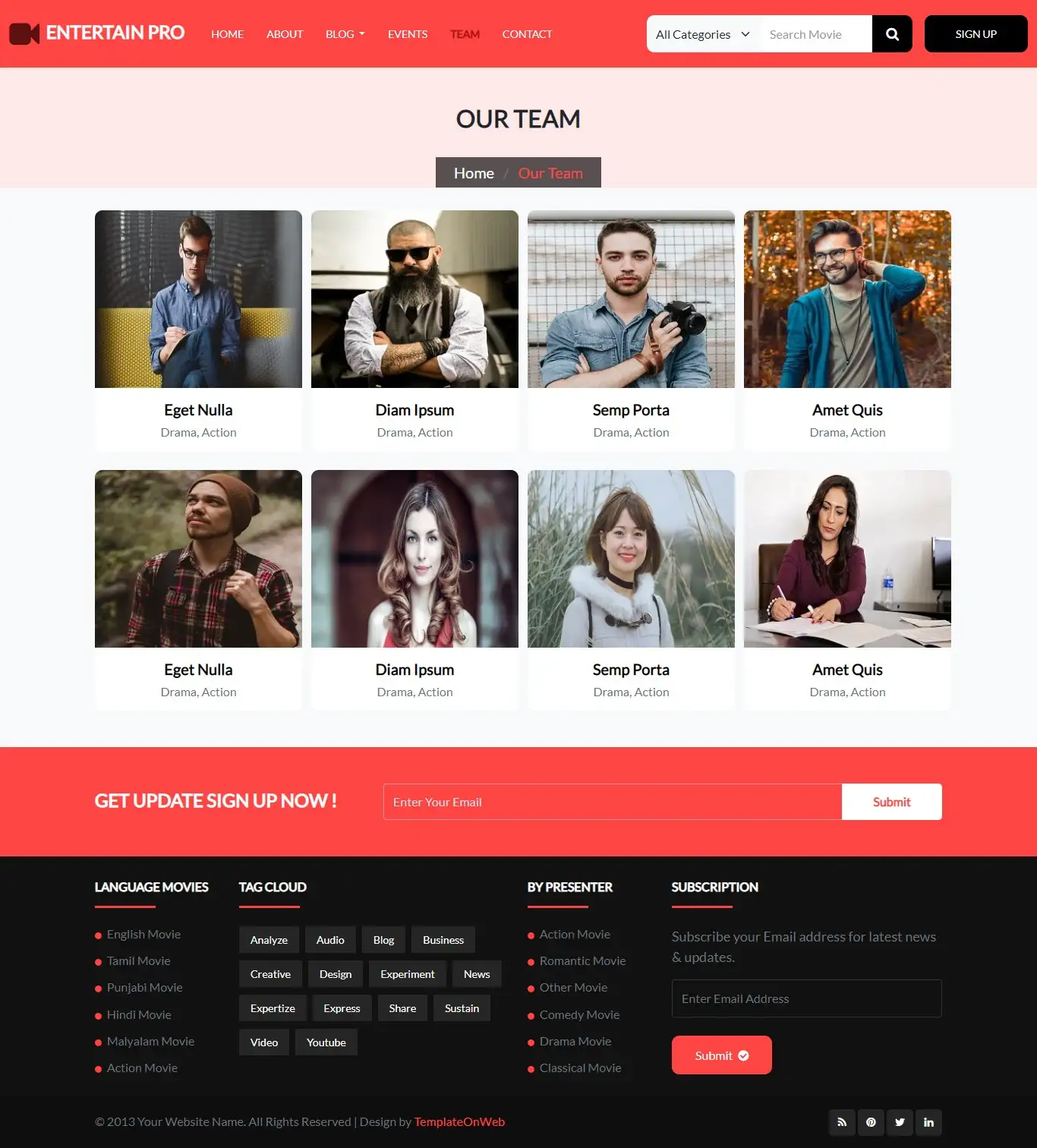 Film studio team page