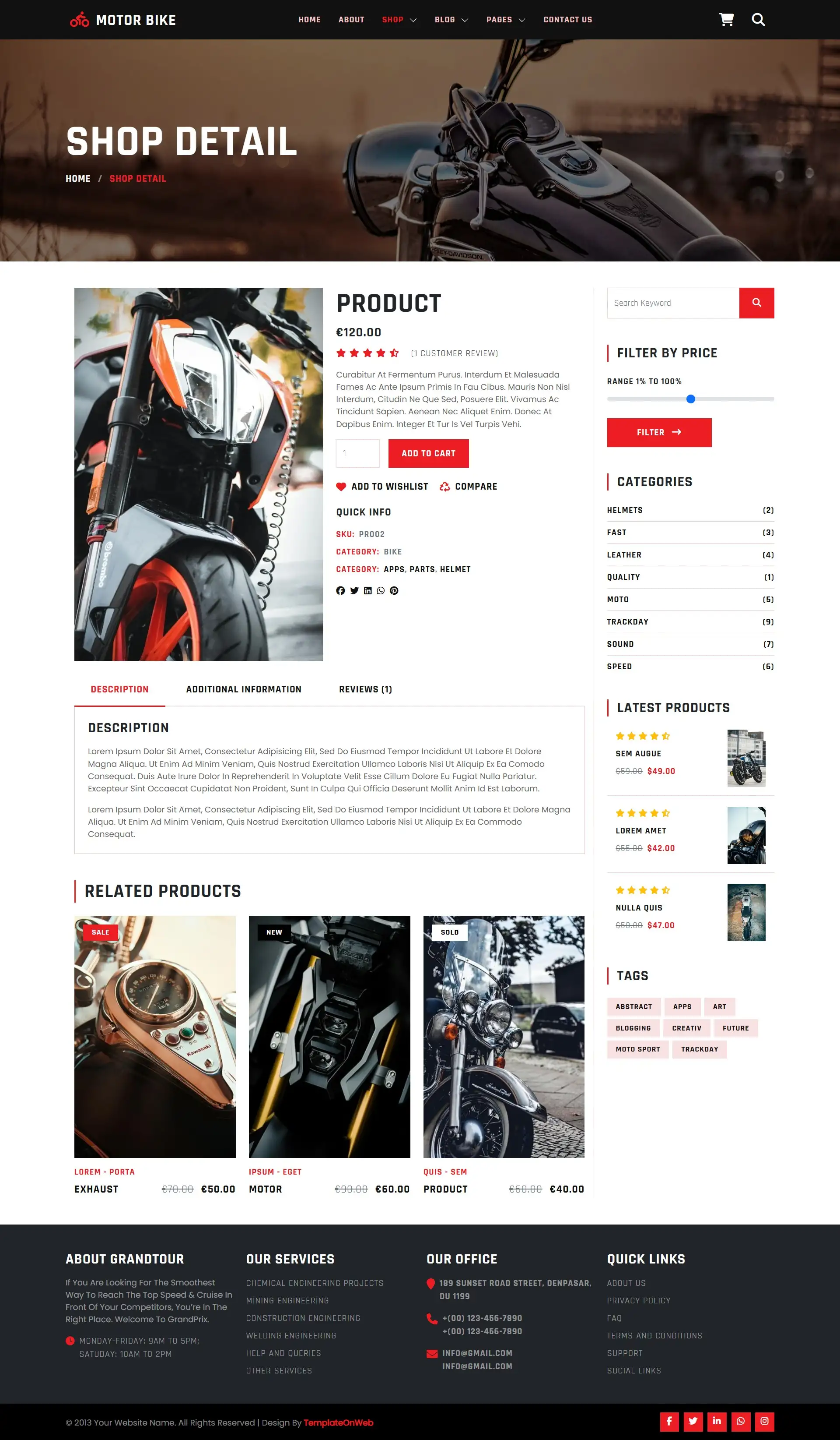 Motorbike product details page