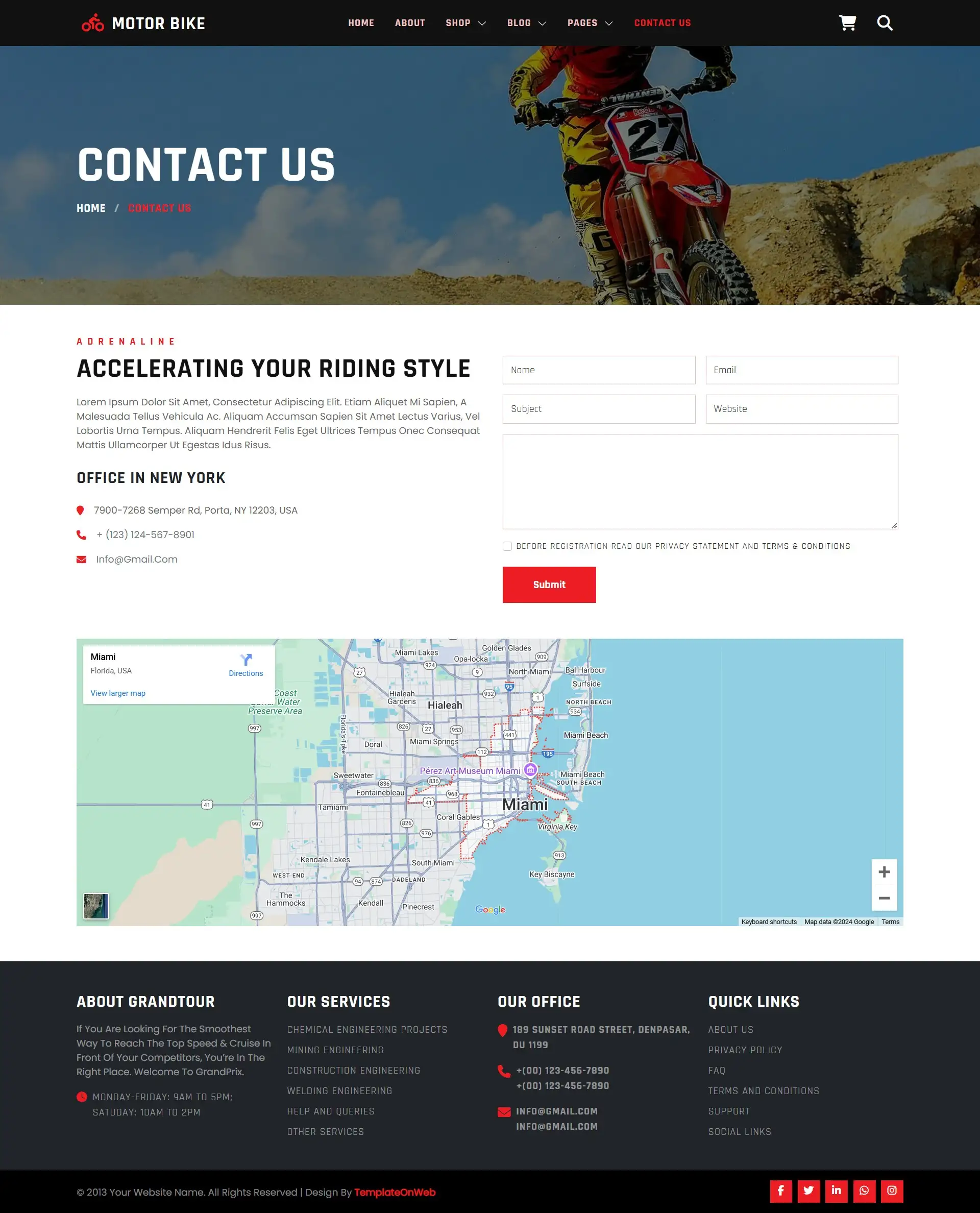Motorcycle dealership contactus page