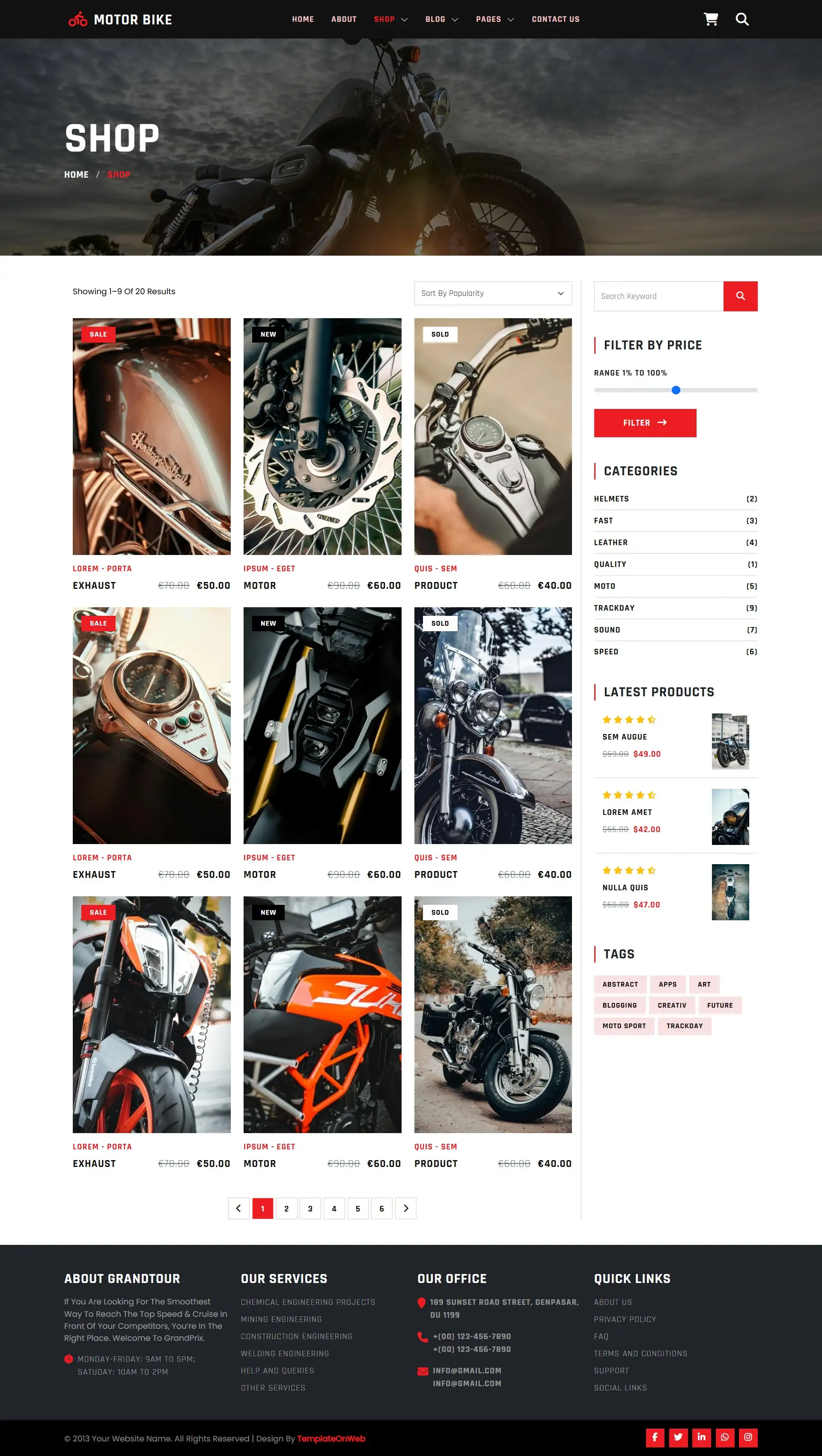 Modern sport motorcycle online shop page