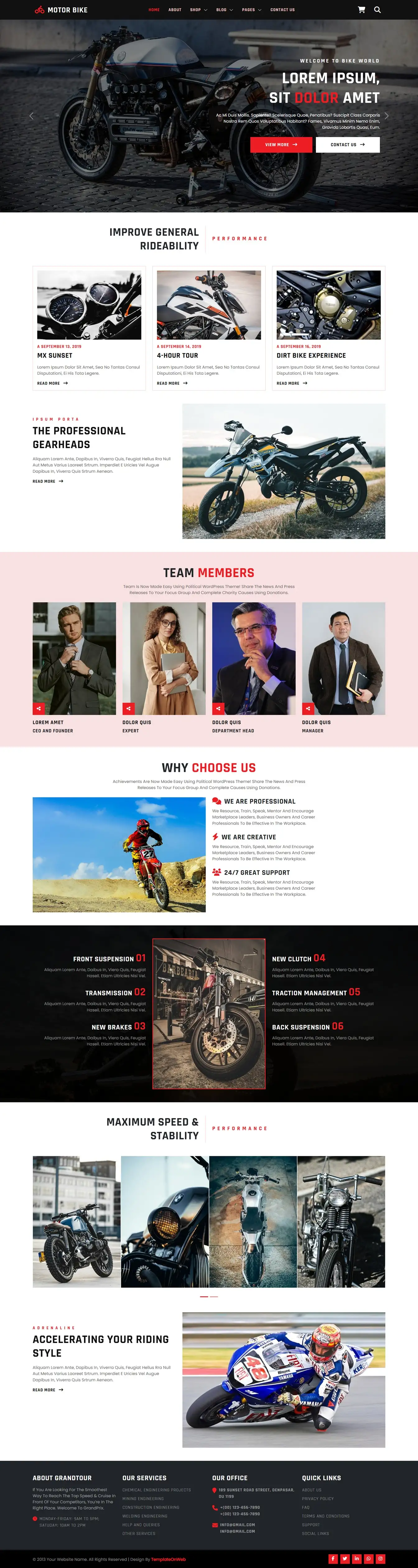 Sports motorcycle shop website template home page