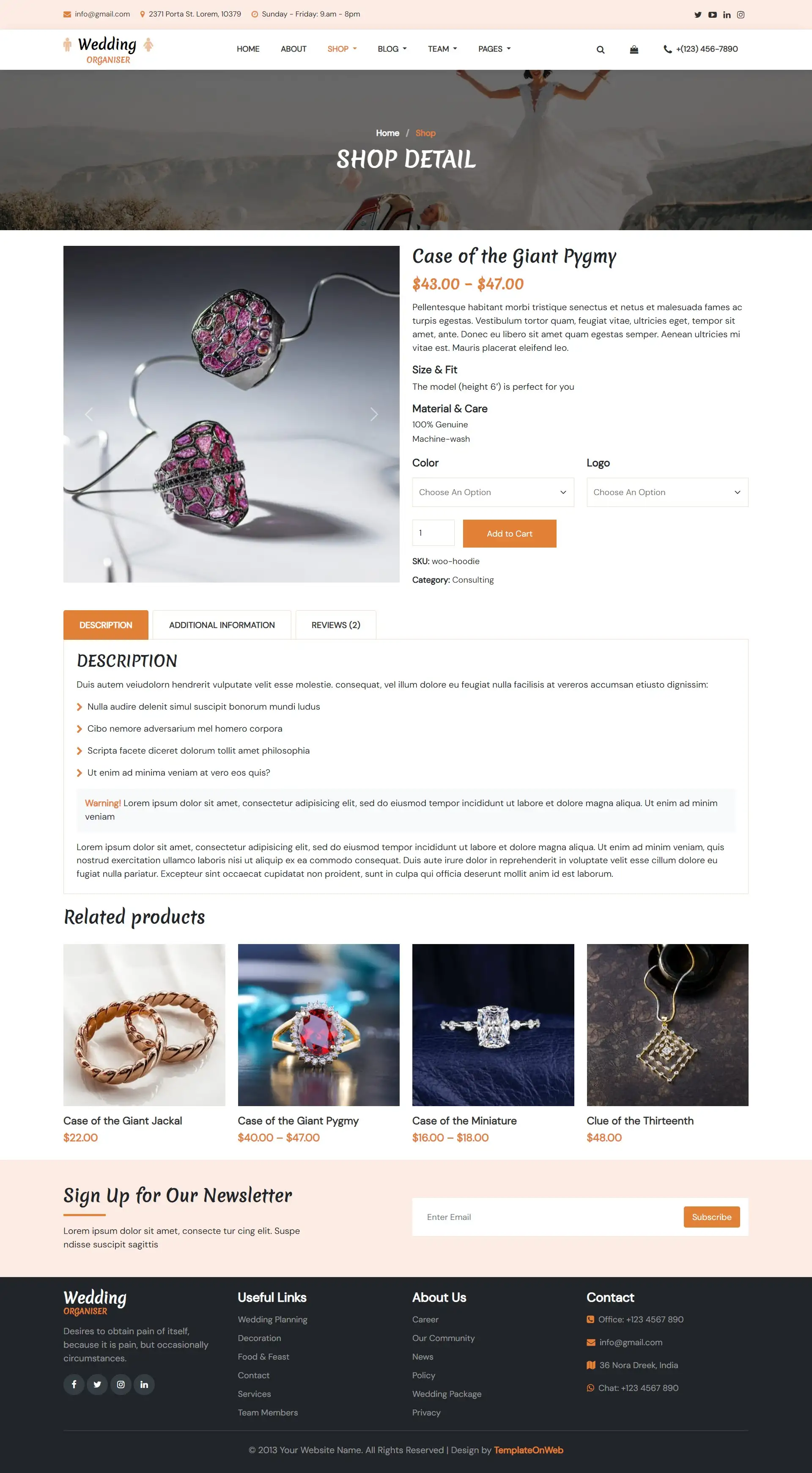 Marriage event organiser groom items shopping cart page