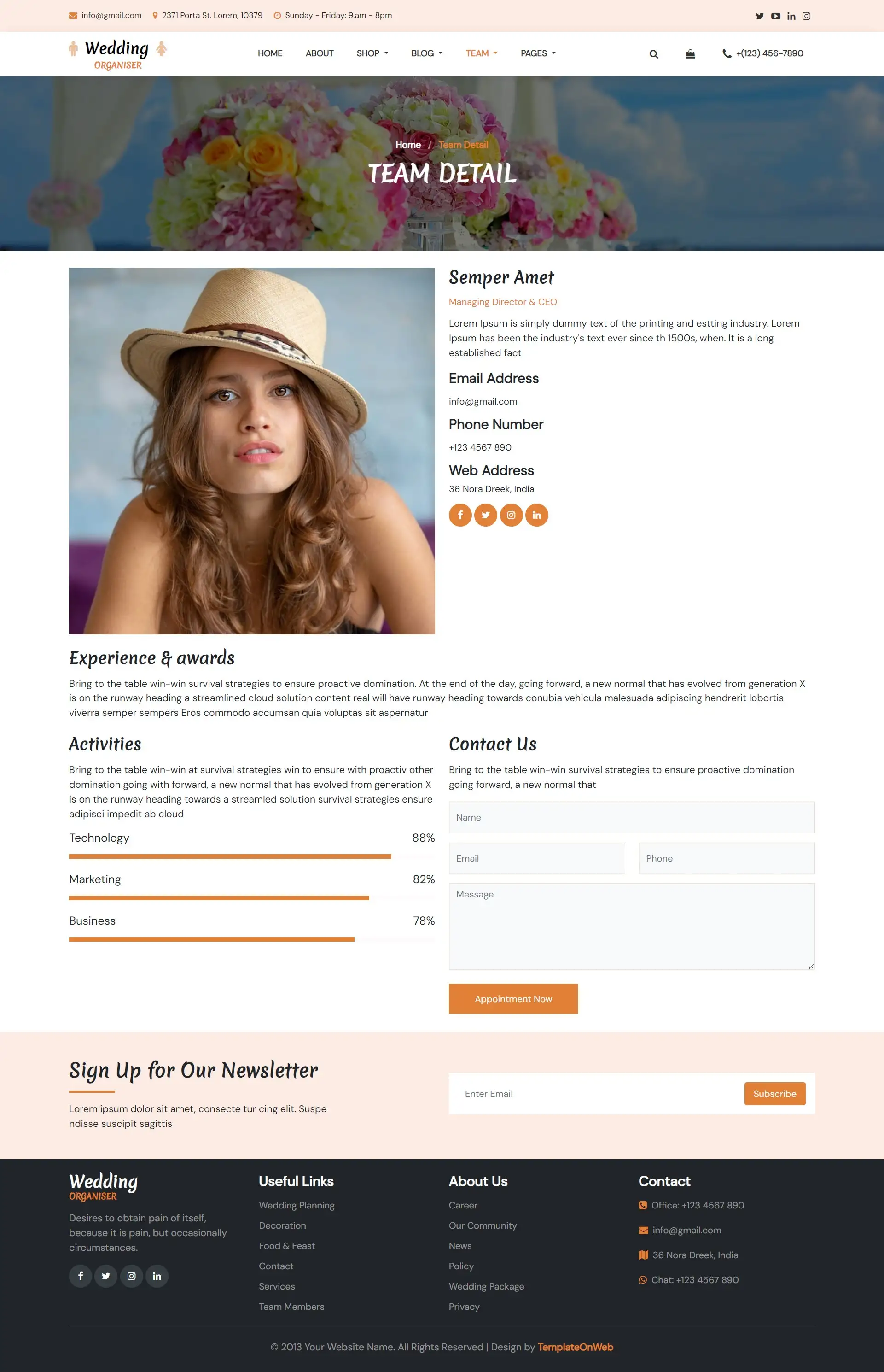 Marriage event organizer team details page bootstrap 5