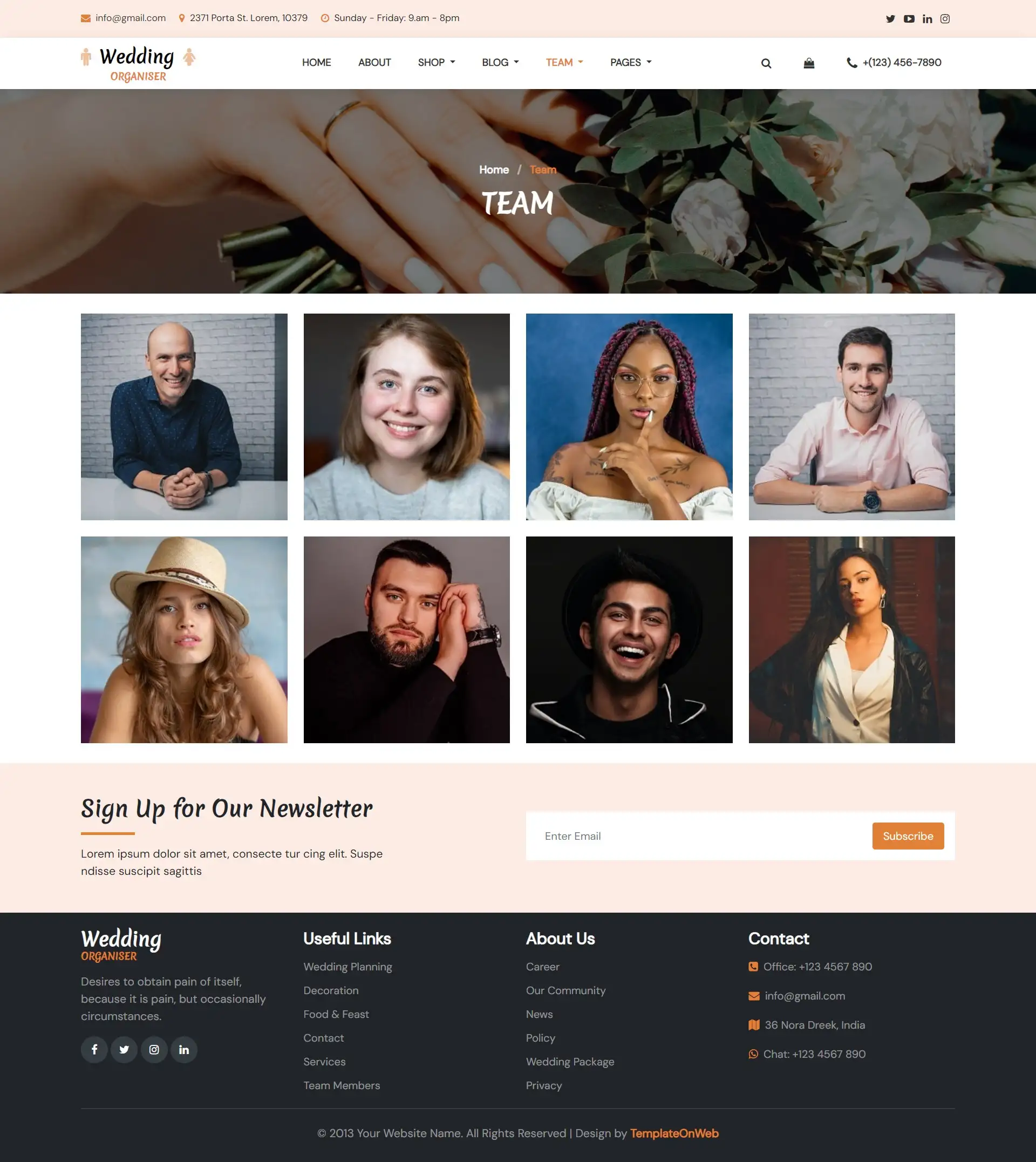 Online marriage organizer team page