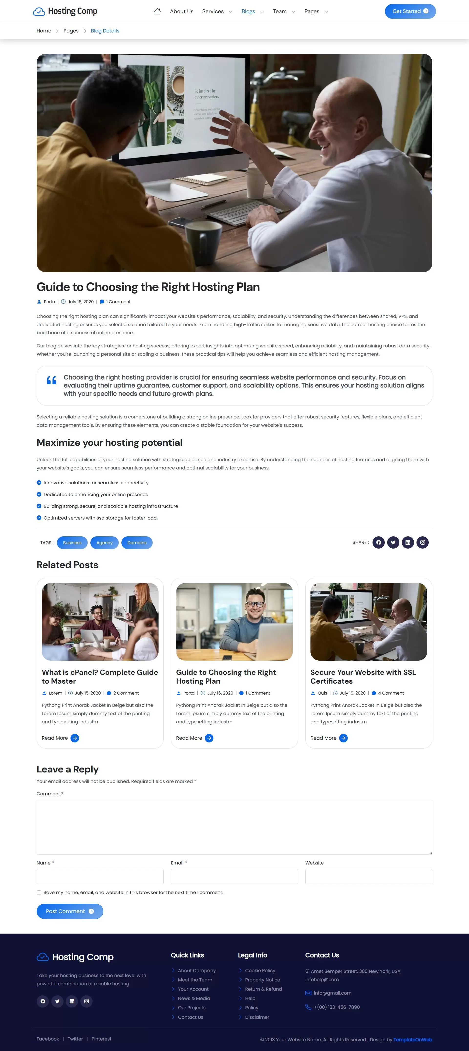 Blog details page, guide user to choose the right hosting plan