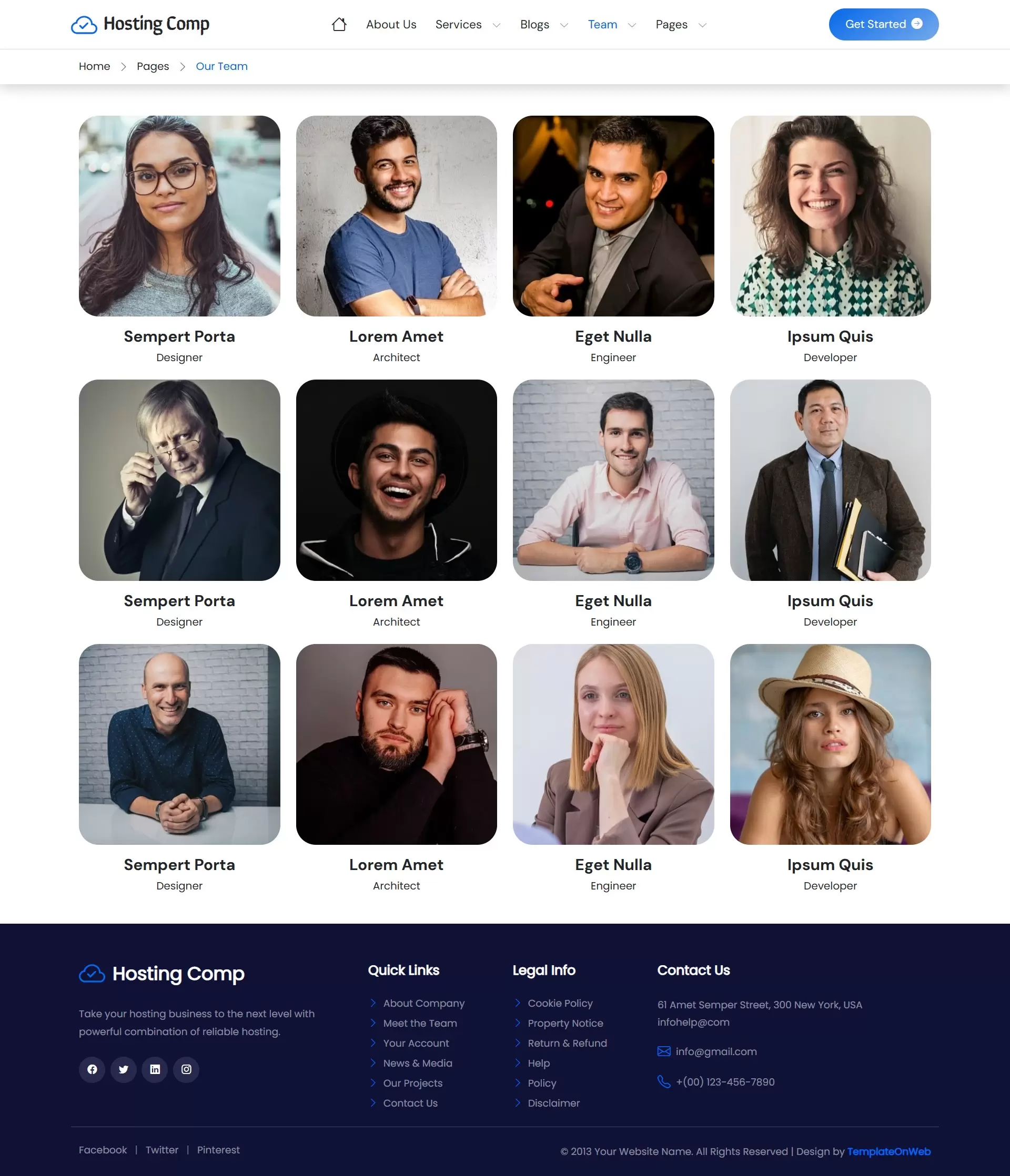 Hosting company teams listing