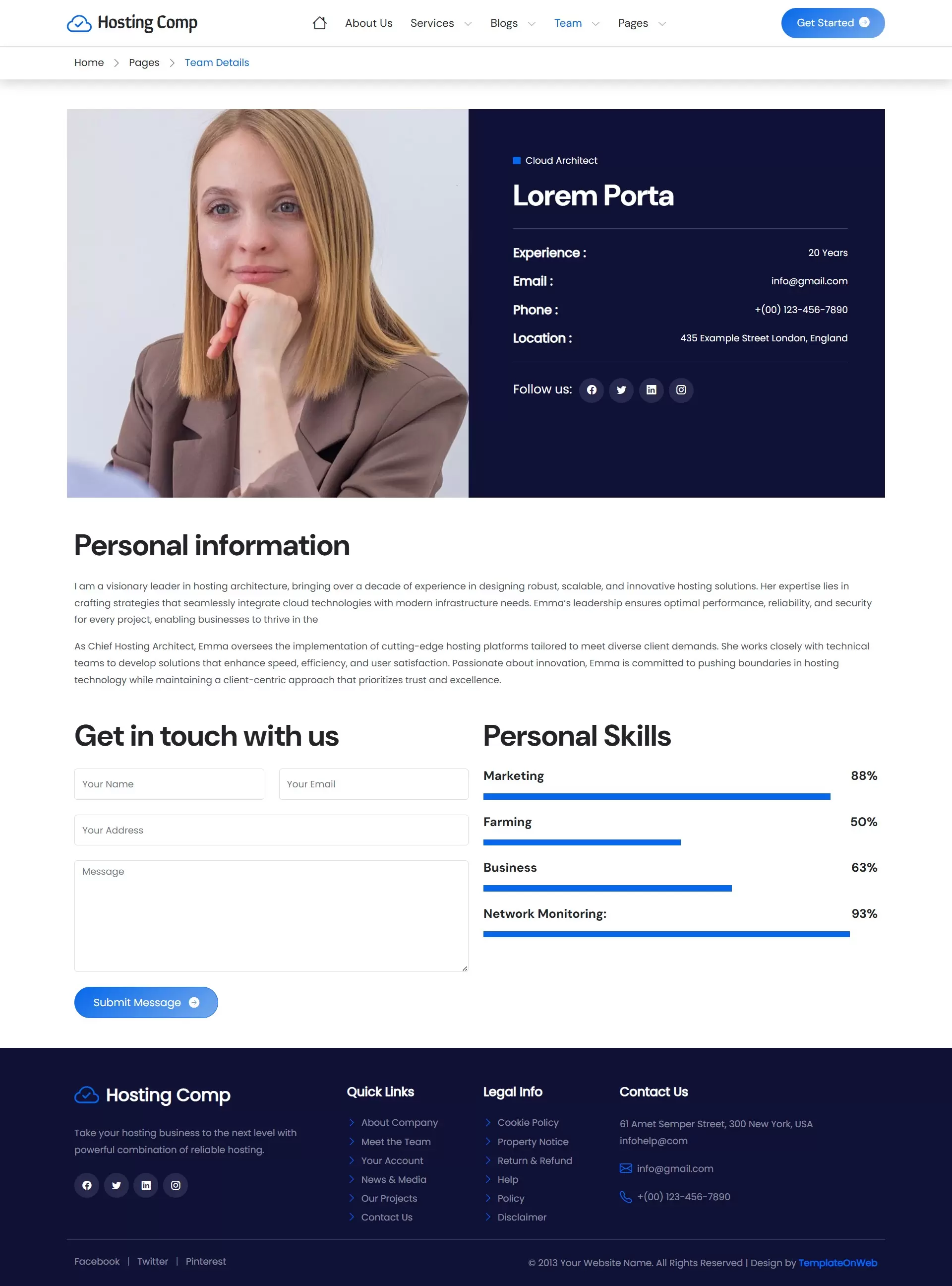Hosting provider team details page preview