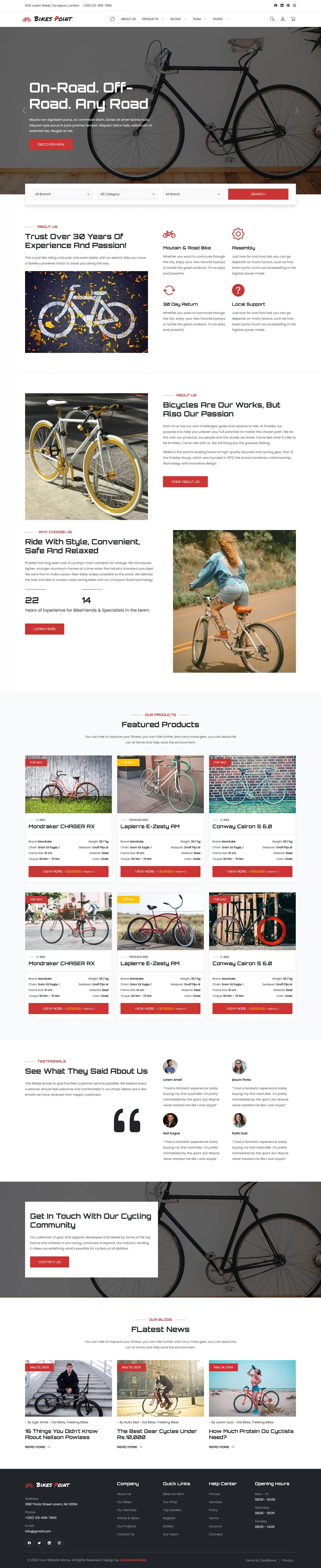 Home page with hero section to highlight featured bikes or ongoing promotions