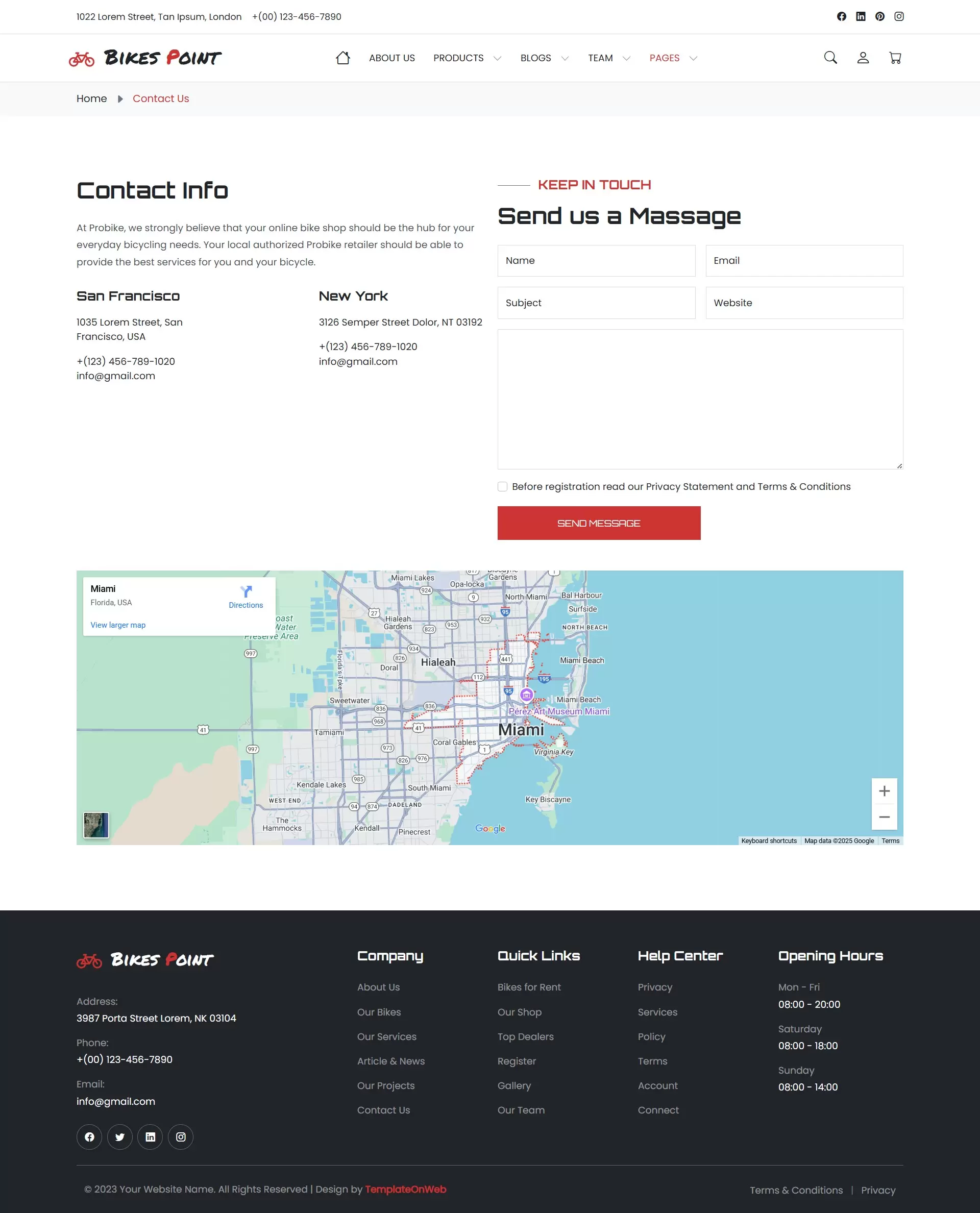 Contact and location details with integrated Google Maps