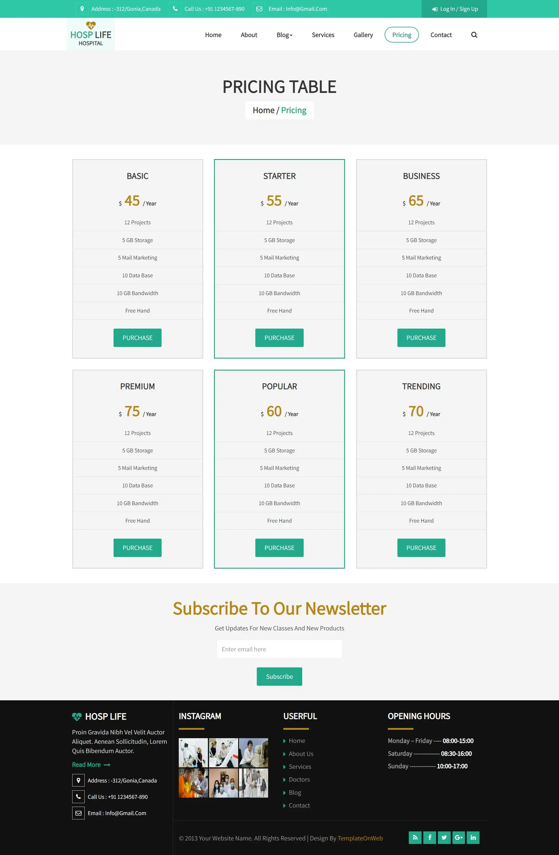 Hospital health diagnostic packages web template
