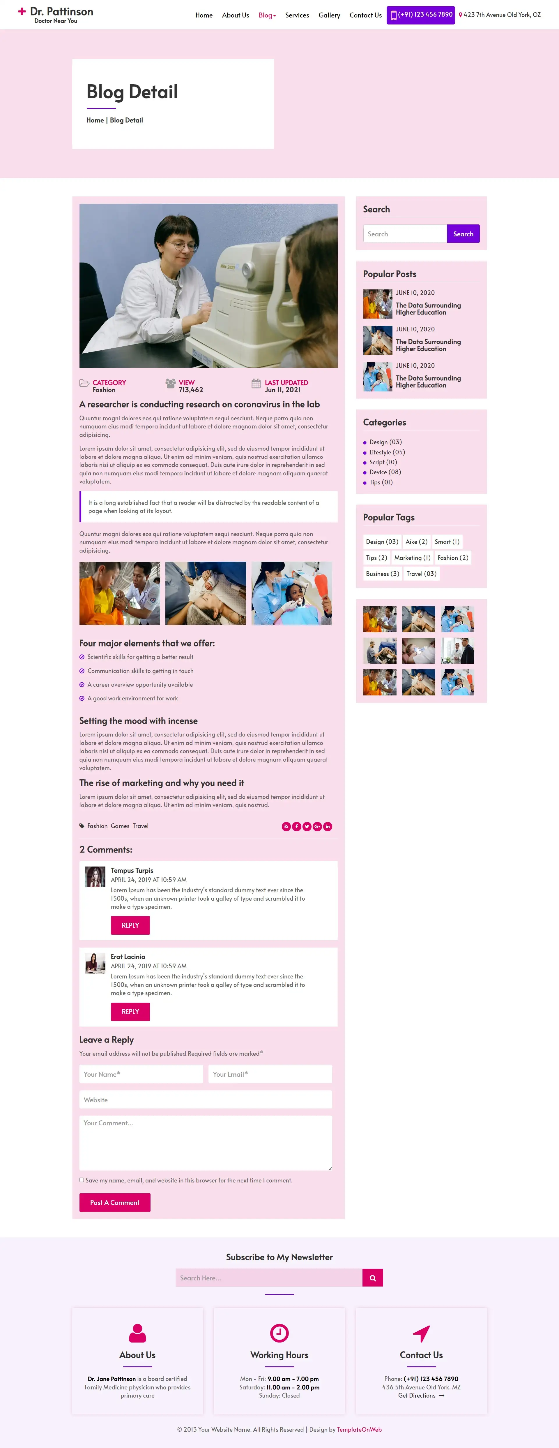 Health issues blog details web page