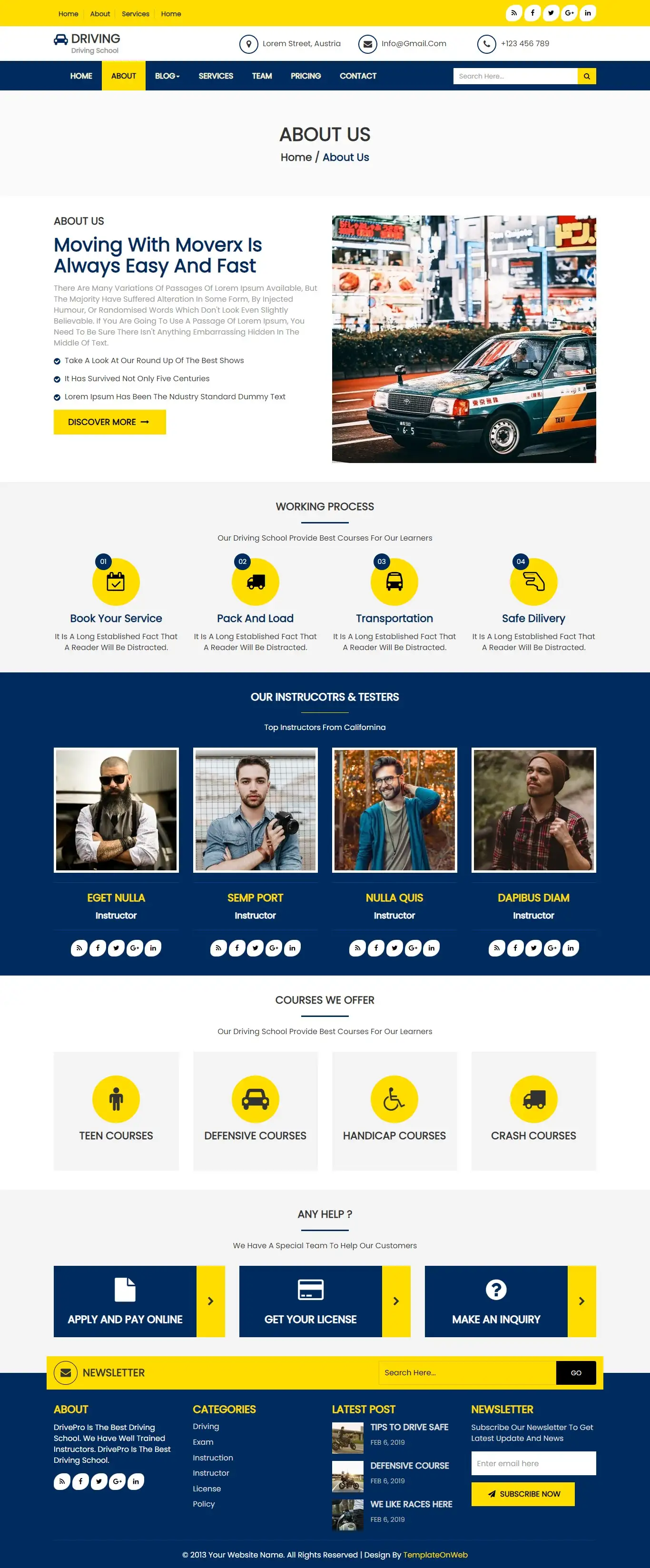 About us page template for car driving school