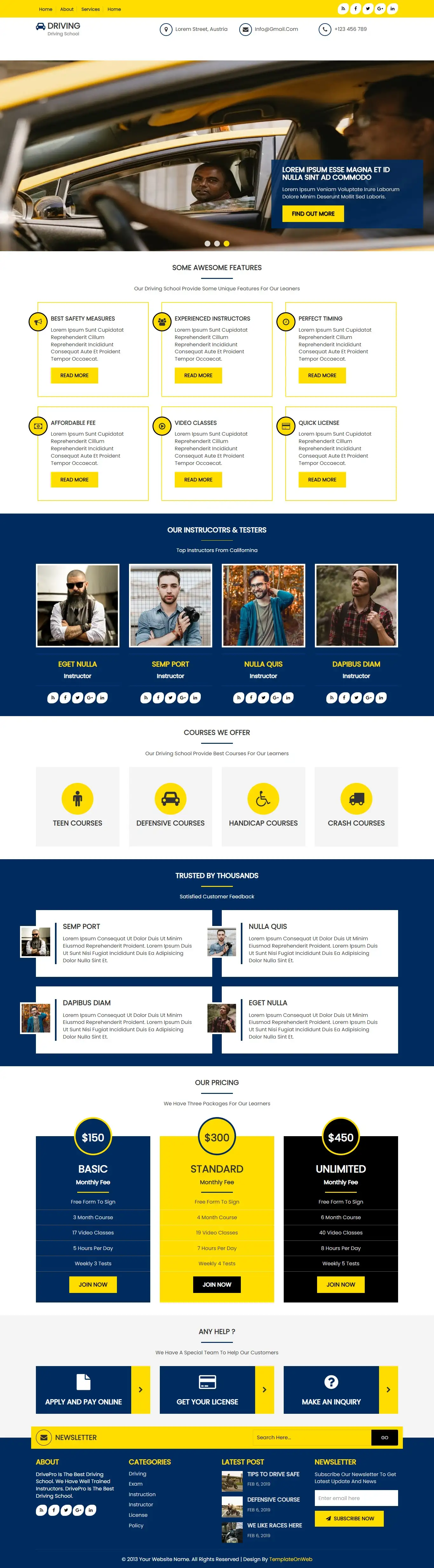 Driving school website template home