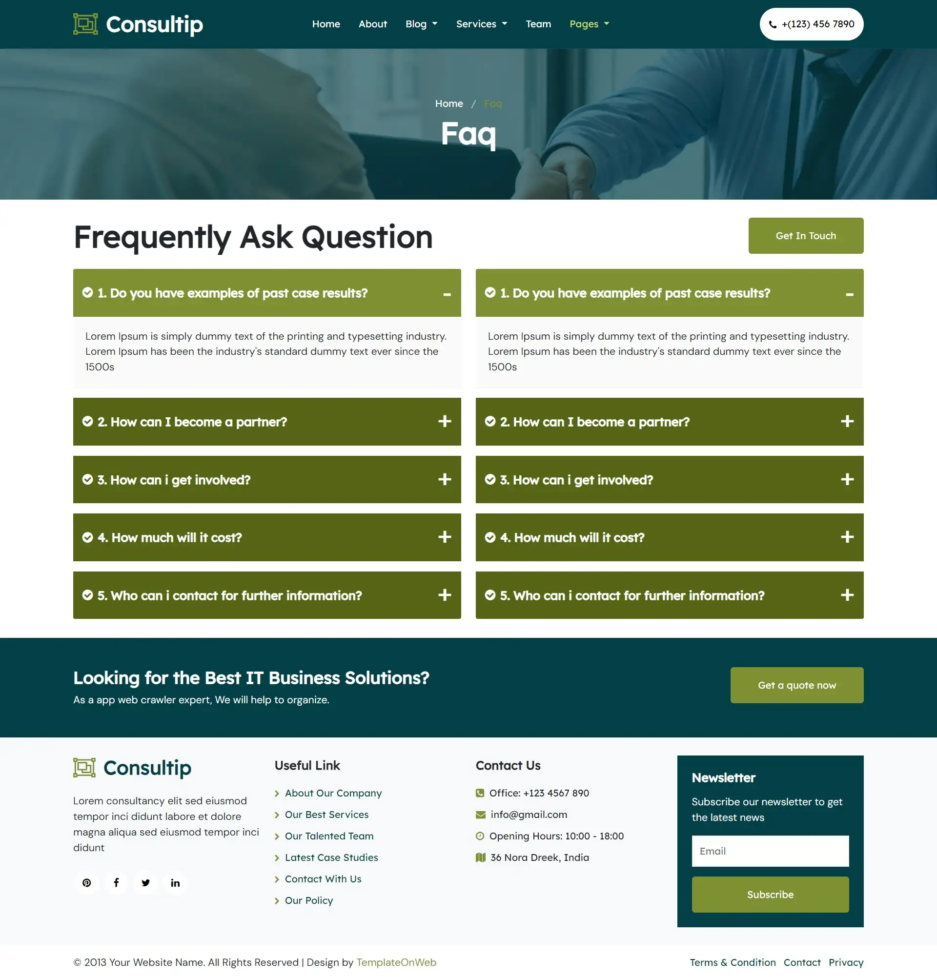 Business consulting faqs page html