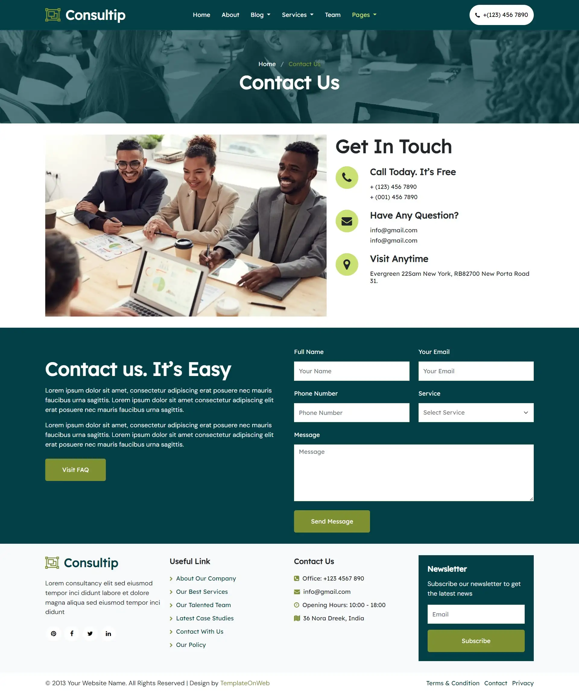 Consultancy company contactus page web design