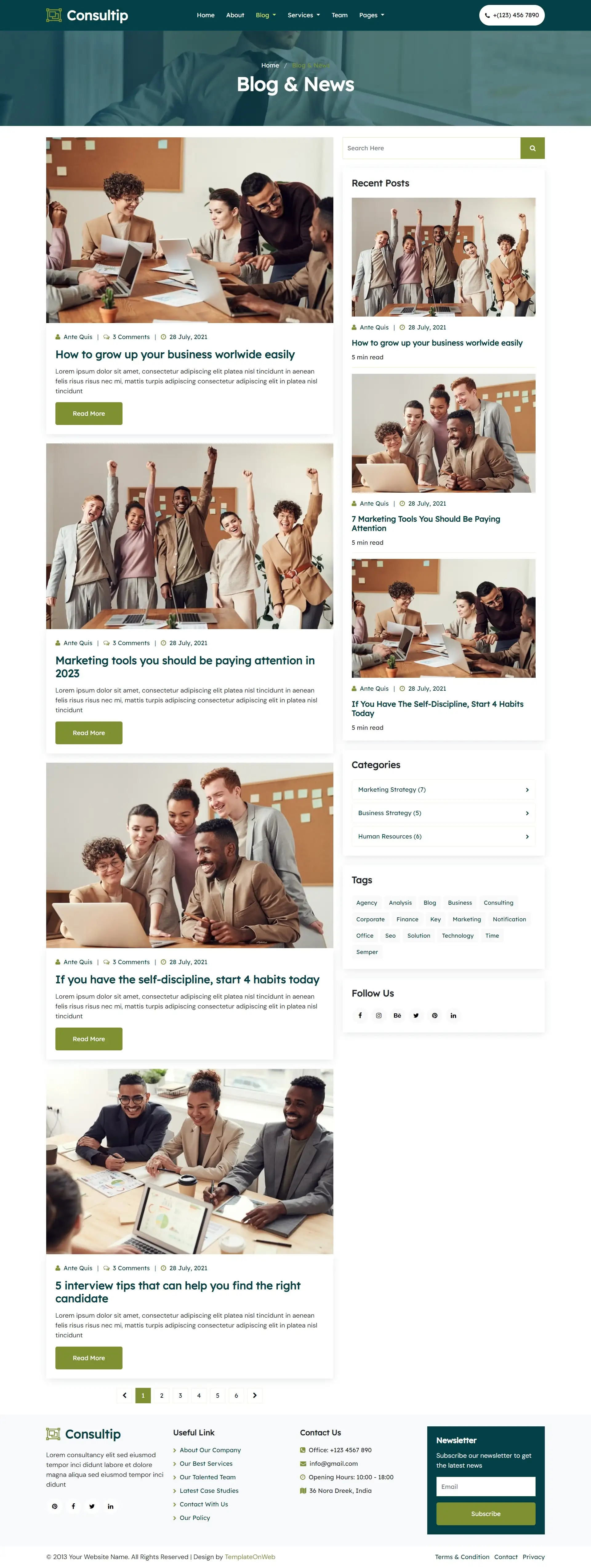 Consulting blogs page in bootstrap 5