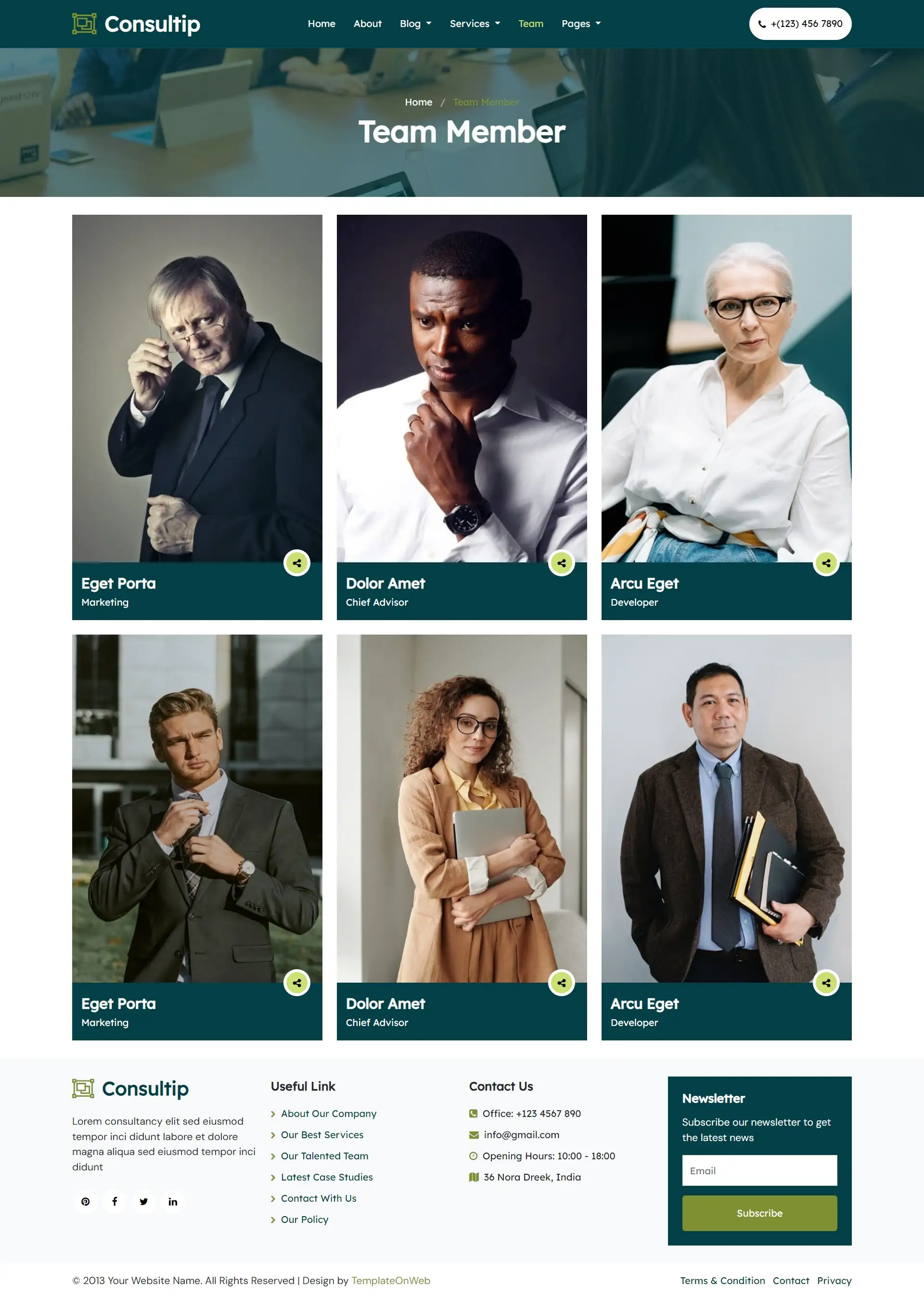 Consulting company teams web page