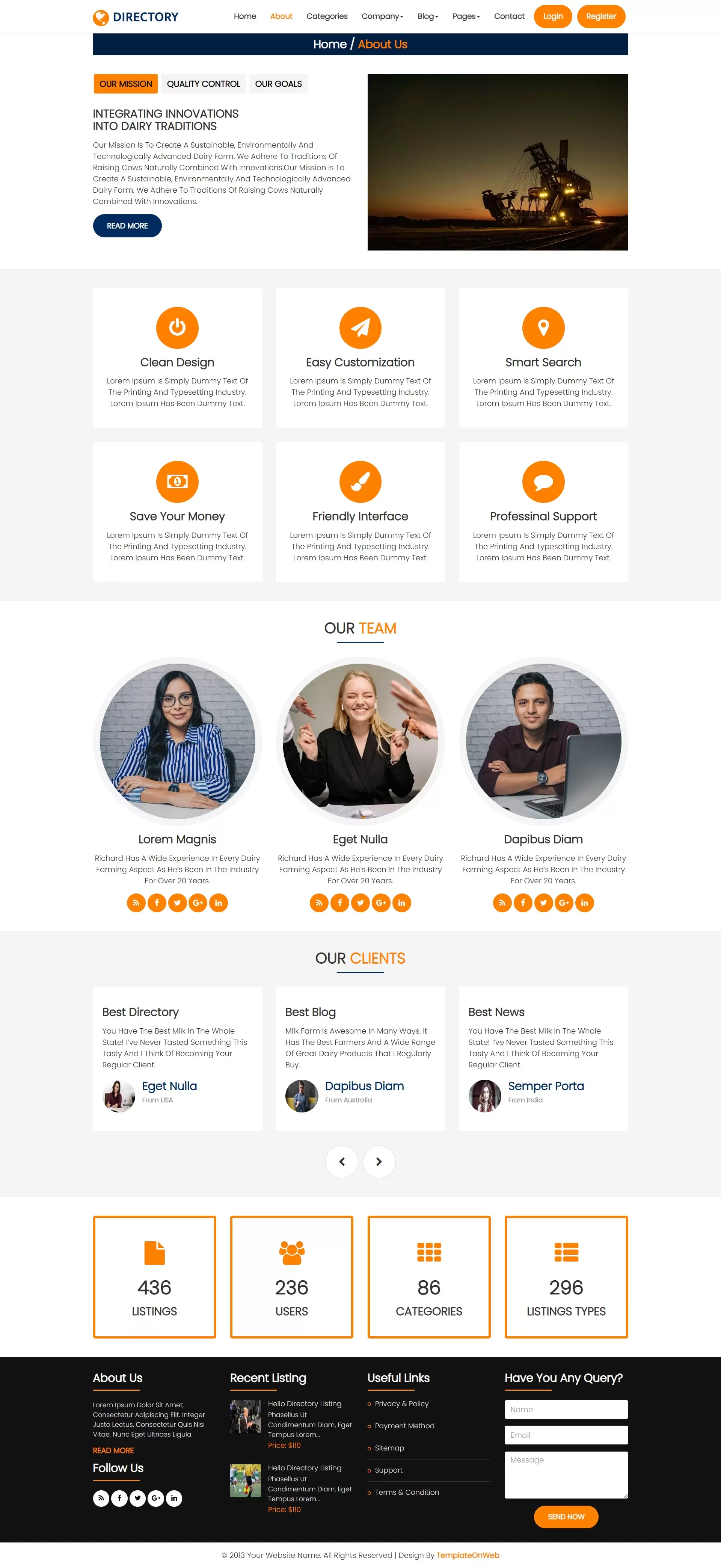 Show goals, mission and other details about company directory provider