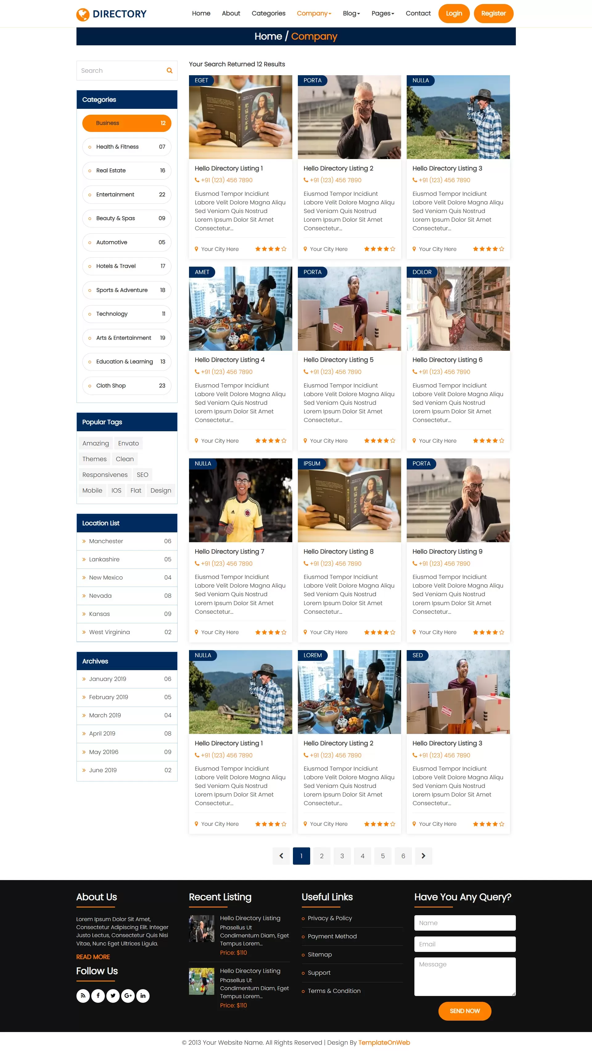 A company listing page designed to display a comprehensive directory of businesses