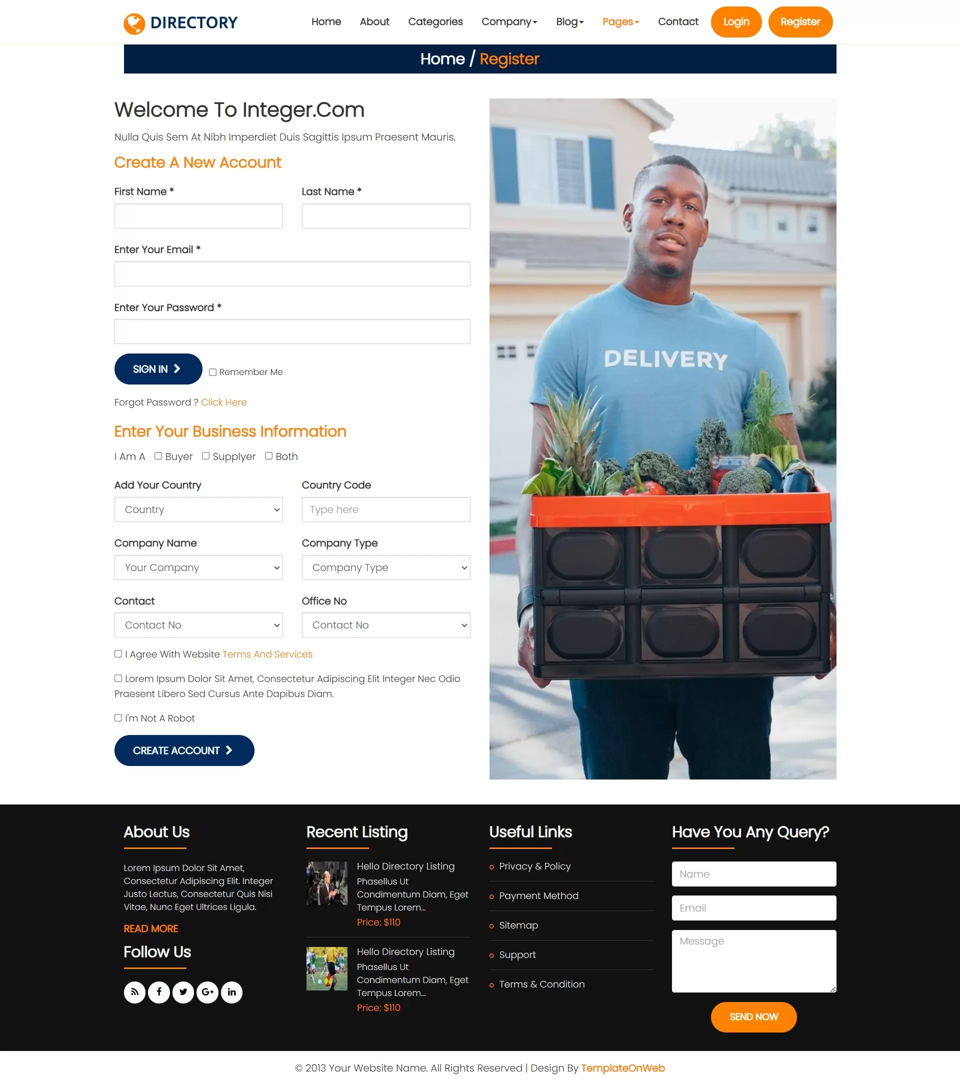 Visitors registration page in bootstrap