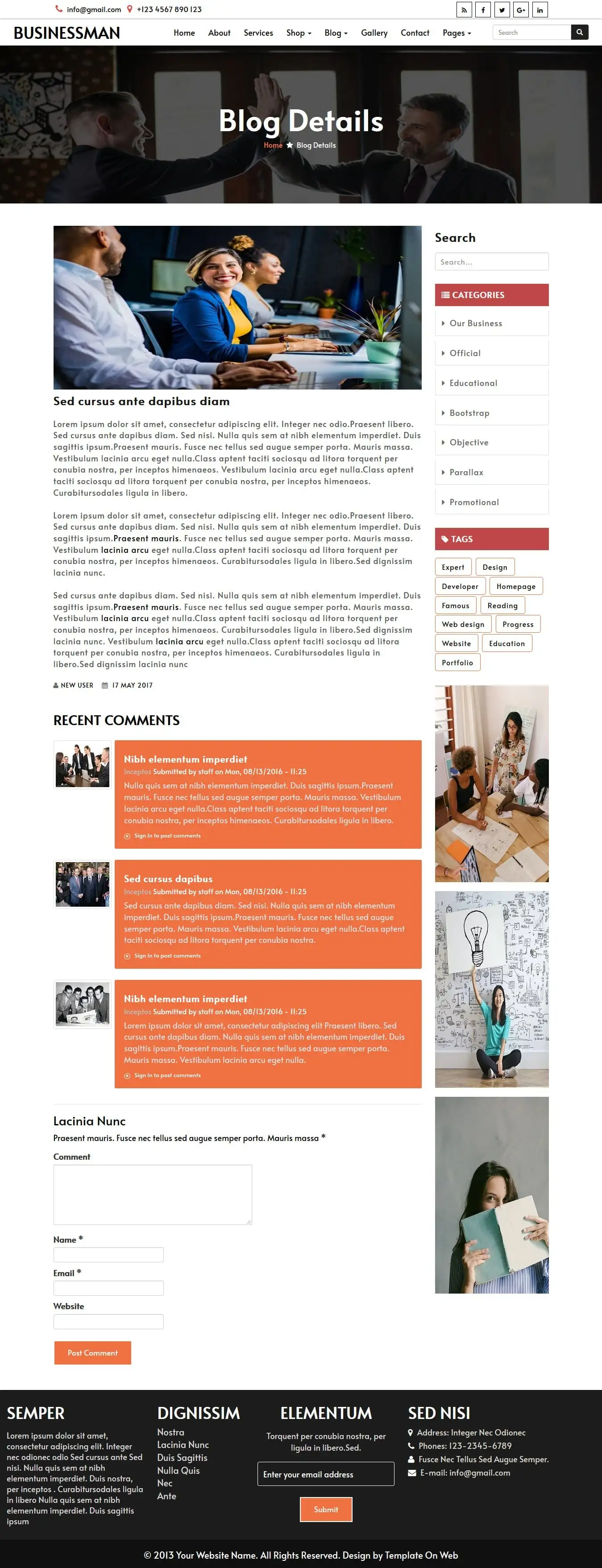 Entrepreneur template blog detail page design