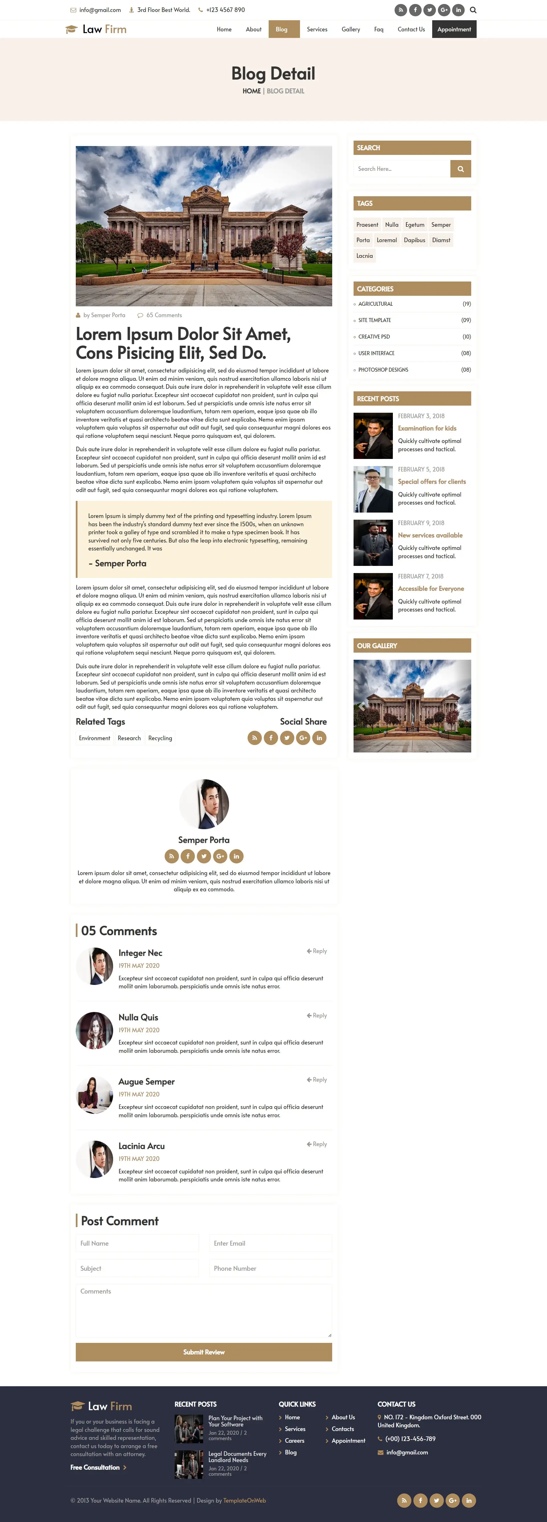 Law blog details page in bootstrap