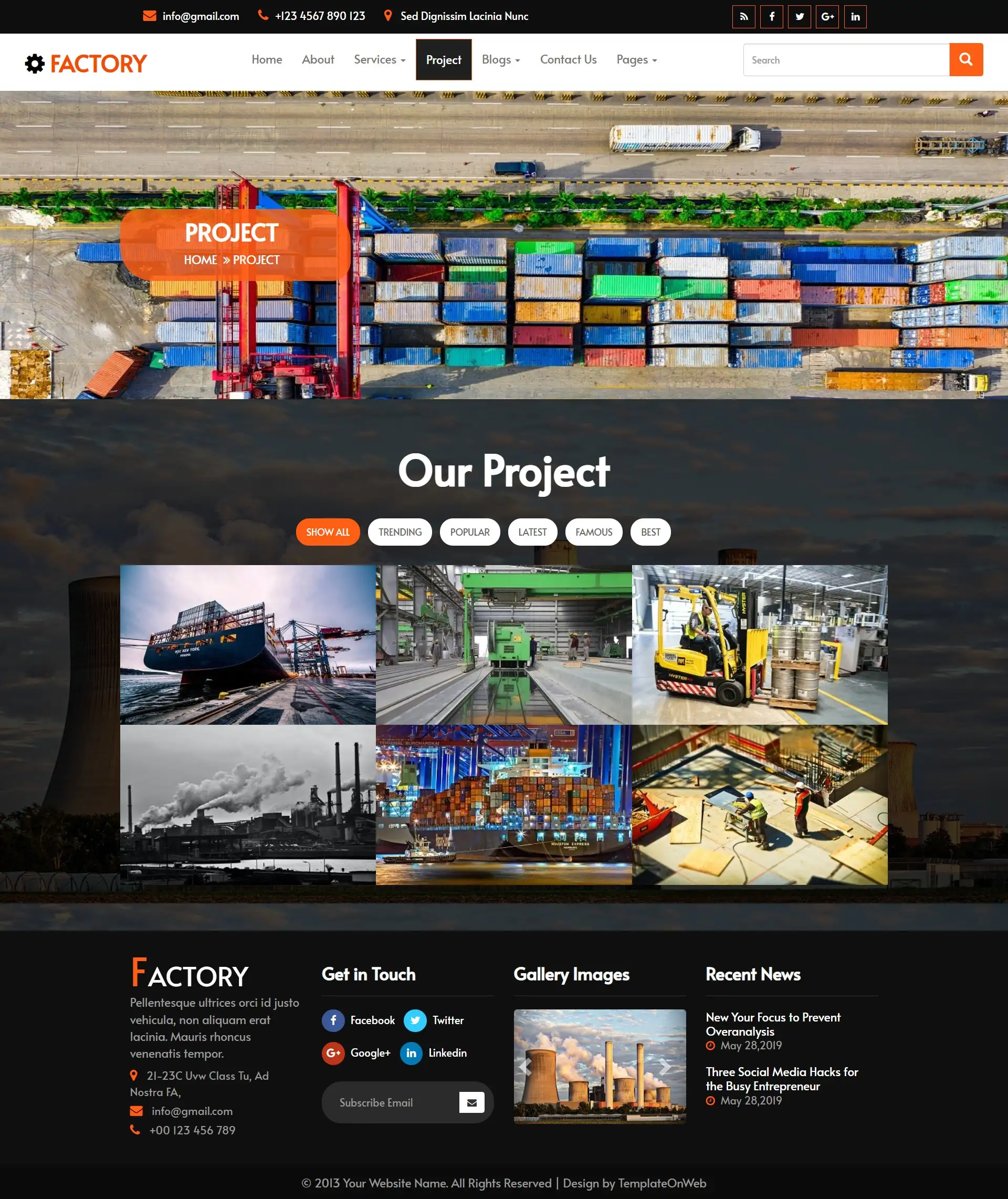 Factory production projects page design