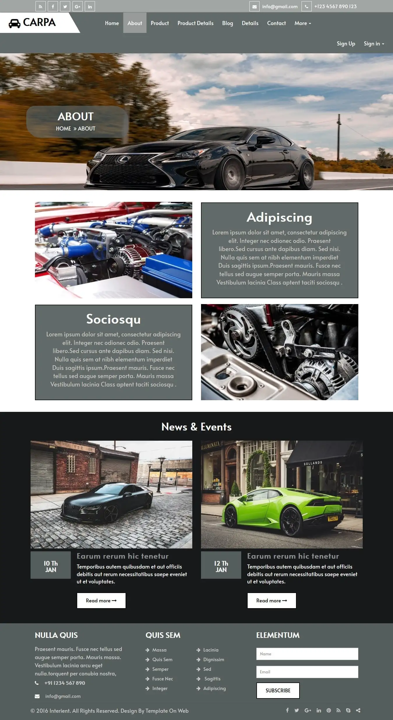 Template page for car dealer details