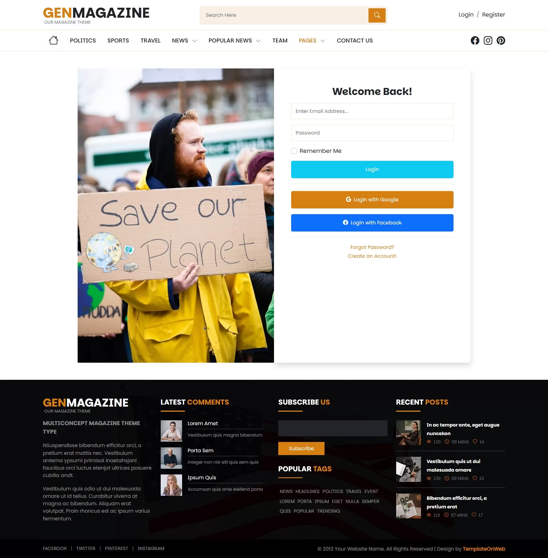 Magazine readers login page to make comments