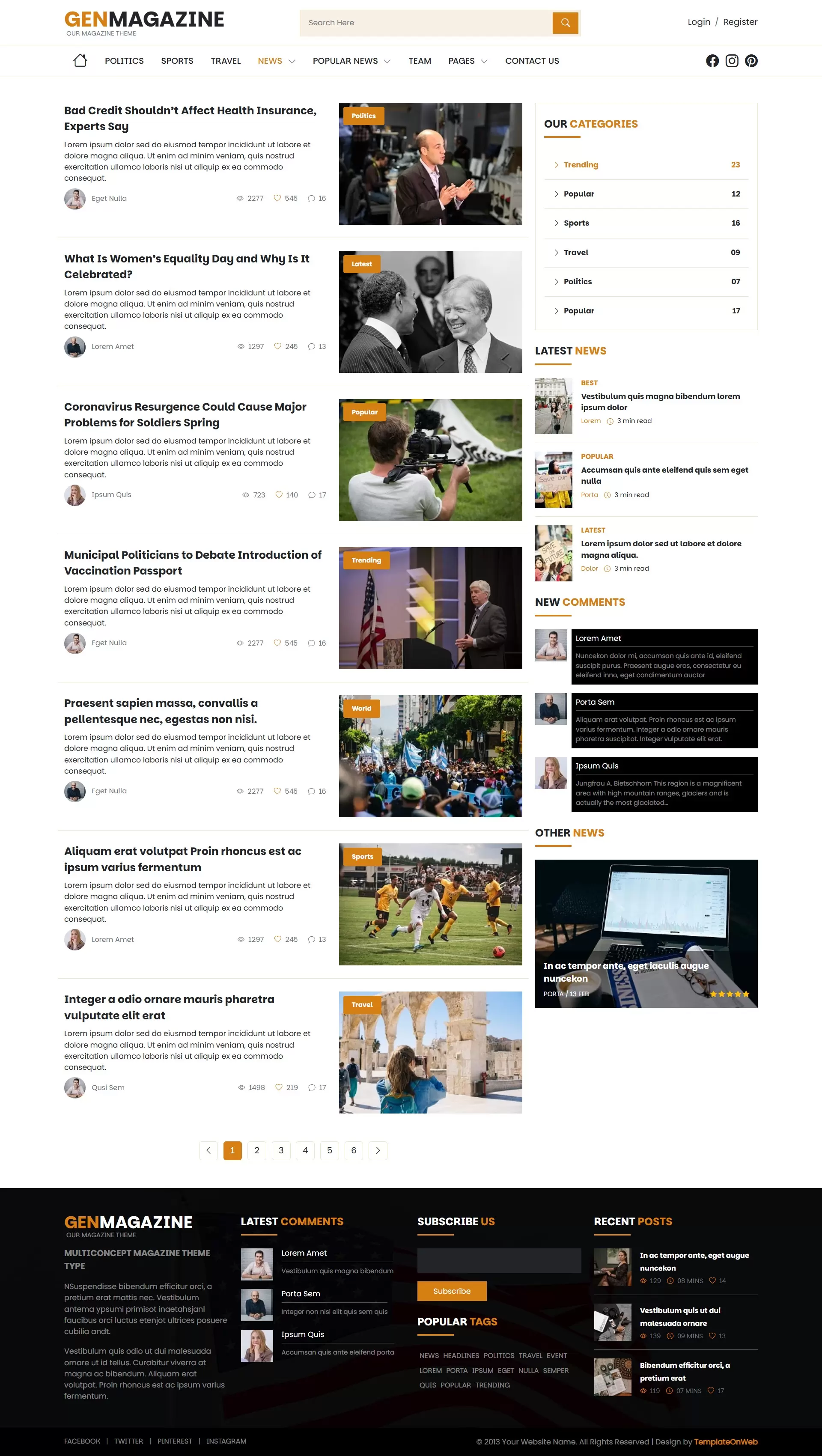 Magazine news category page list news for lifestyle, technology, travel