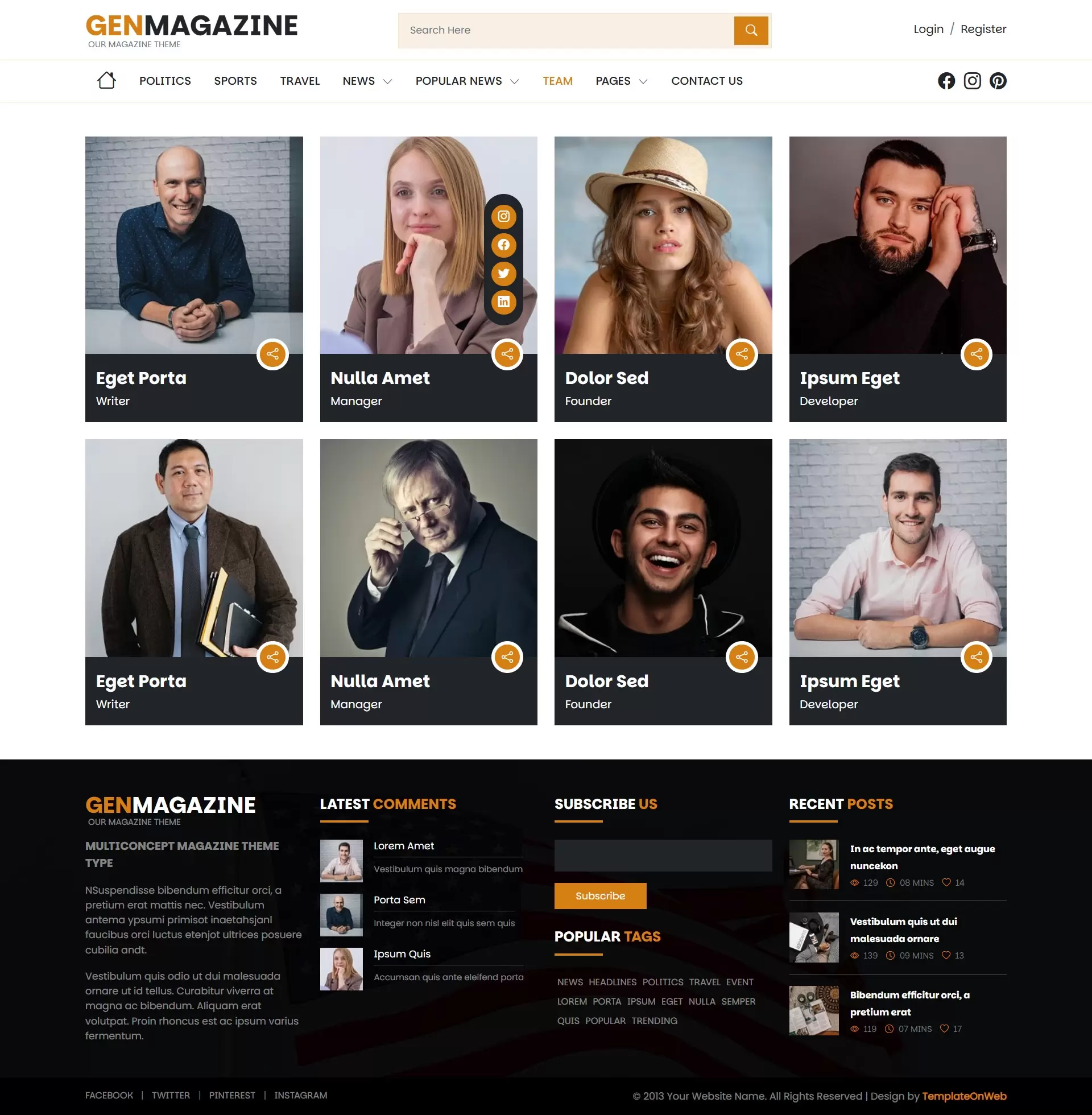 Magazine publication teams details page preview