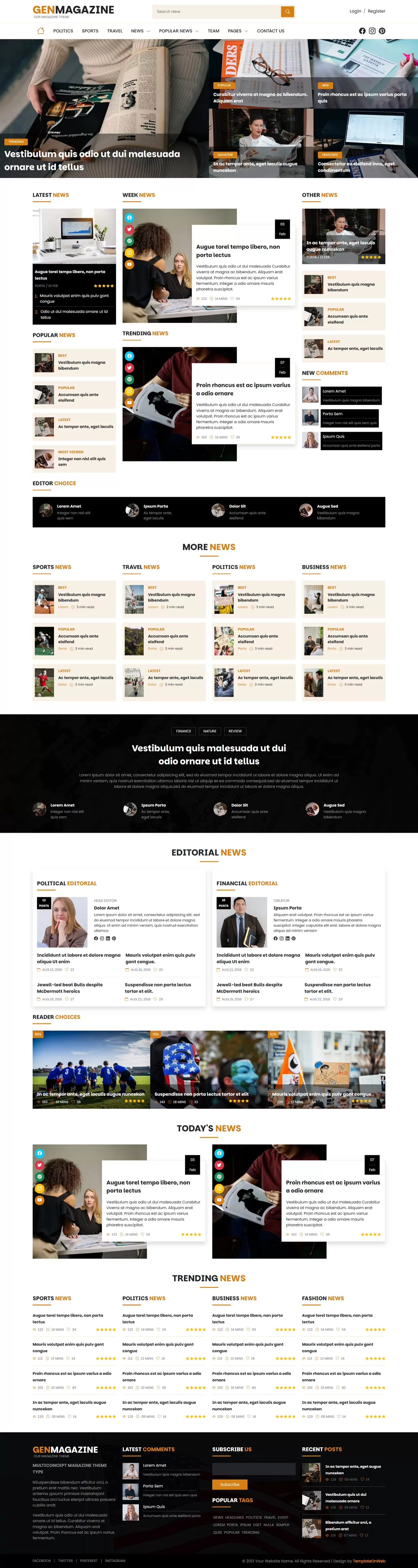 News magazine website template home page