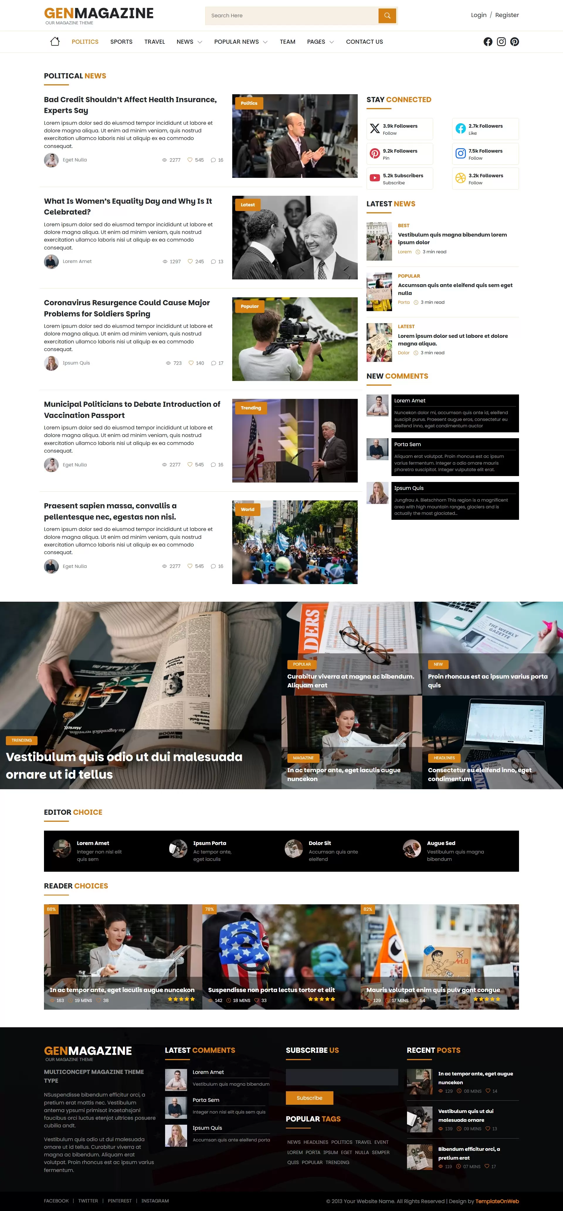 Political news publication page preview