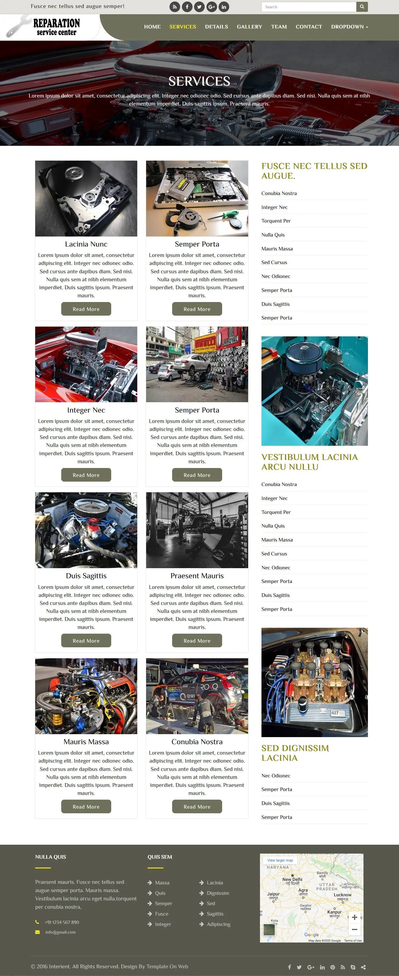 Auto repair shop template services page