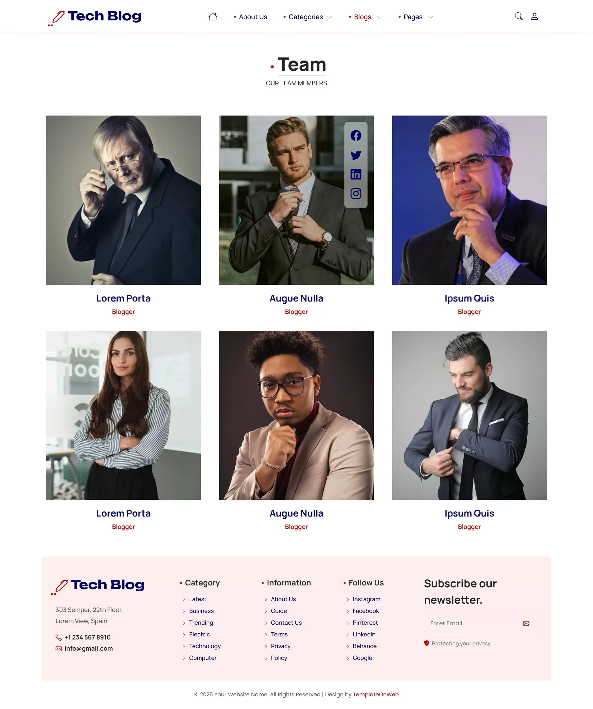 Authors list page showing developer profiles and bios