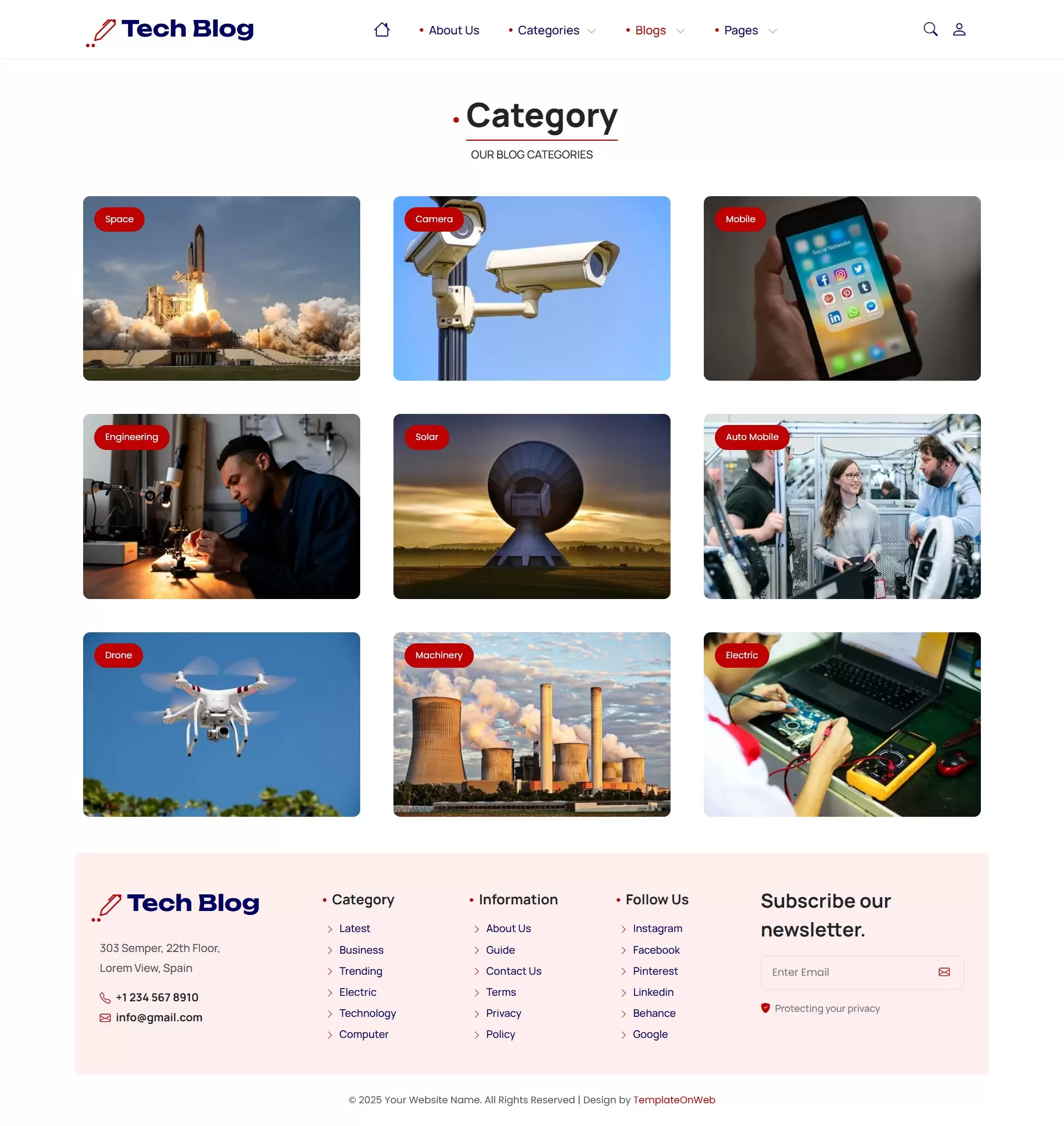 Programming tutorials category page with list of blog categories