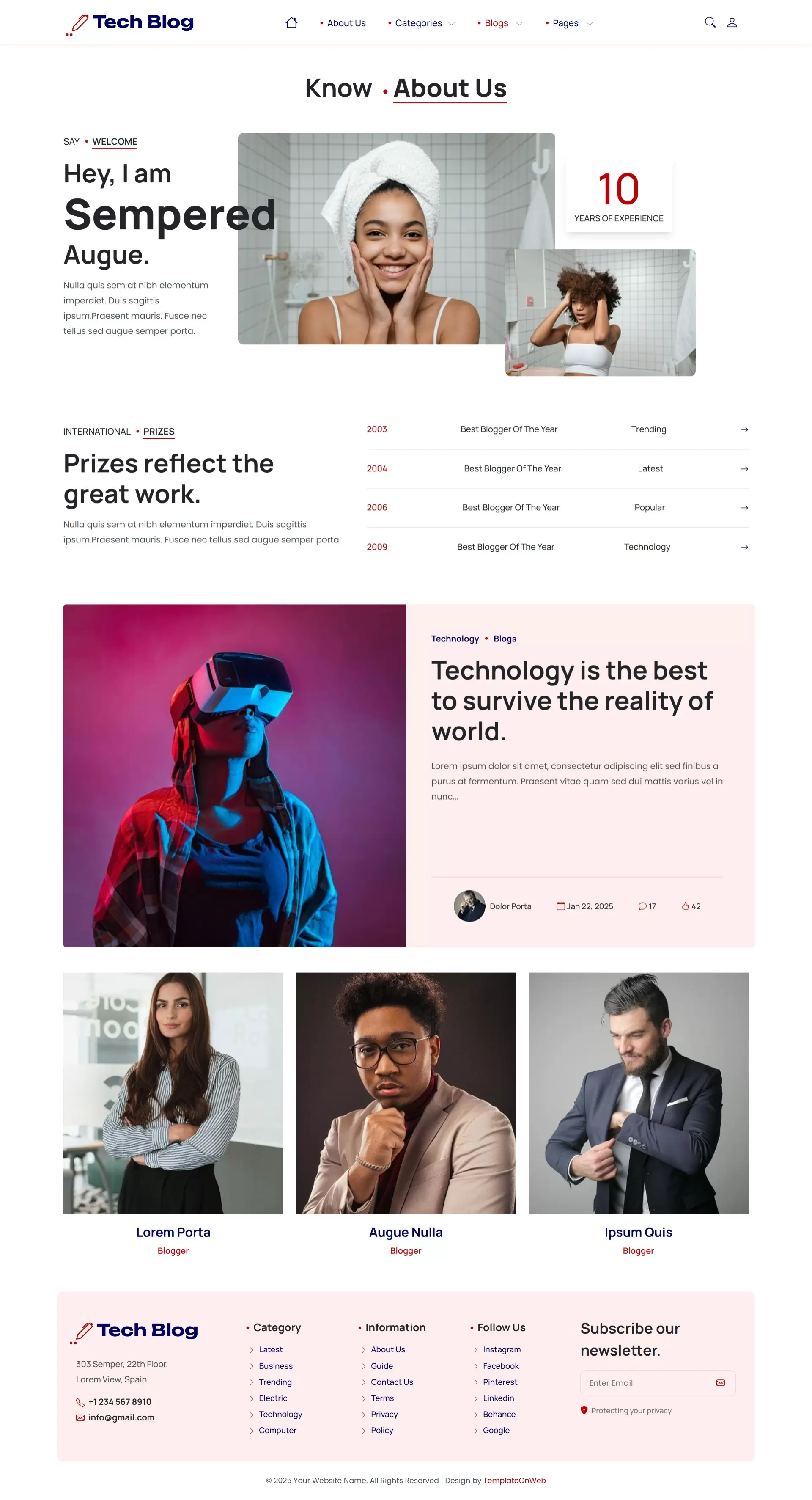 Minimal about us page design highlighting technical expertise and background