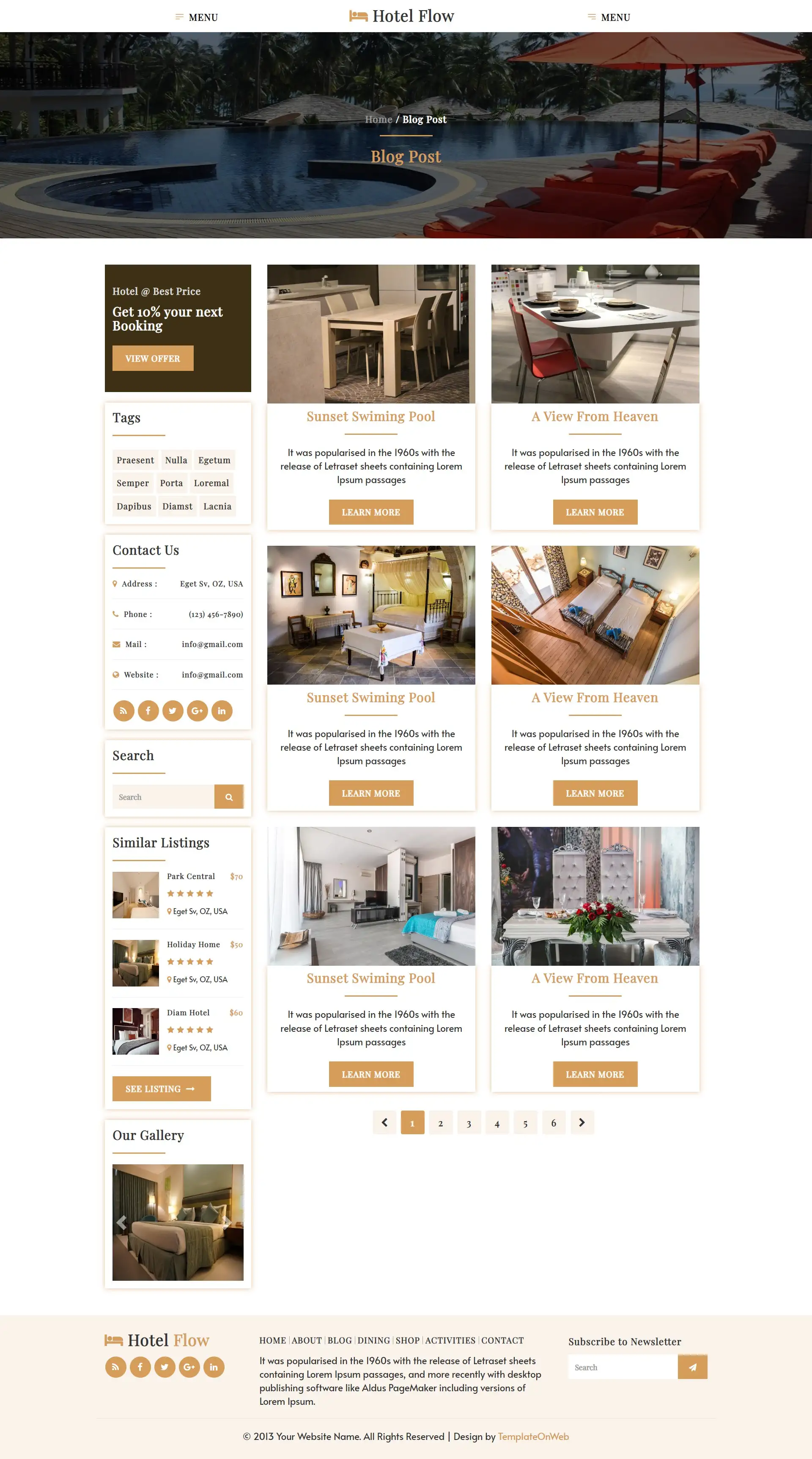 Hotel blog post listing page web design