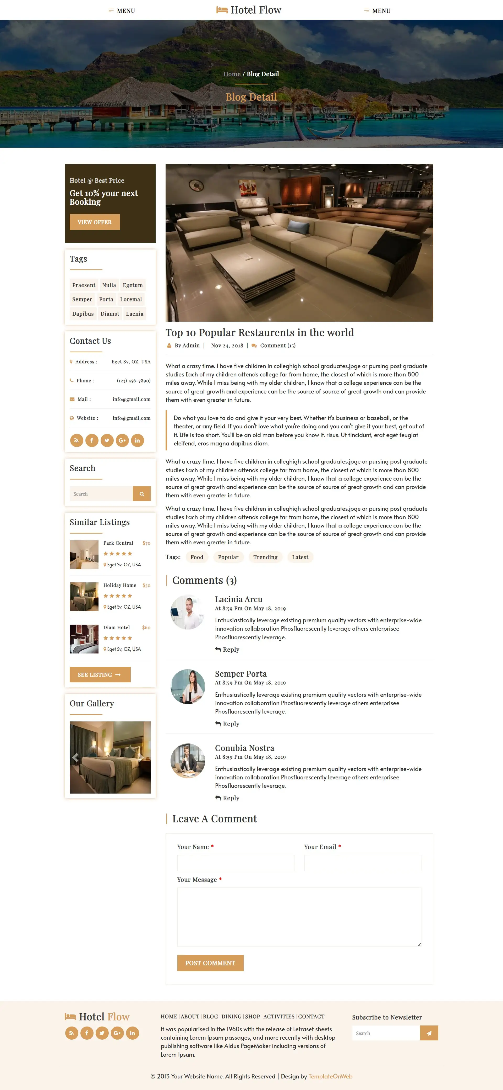 Hotel tips and guides page html design