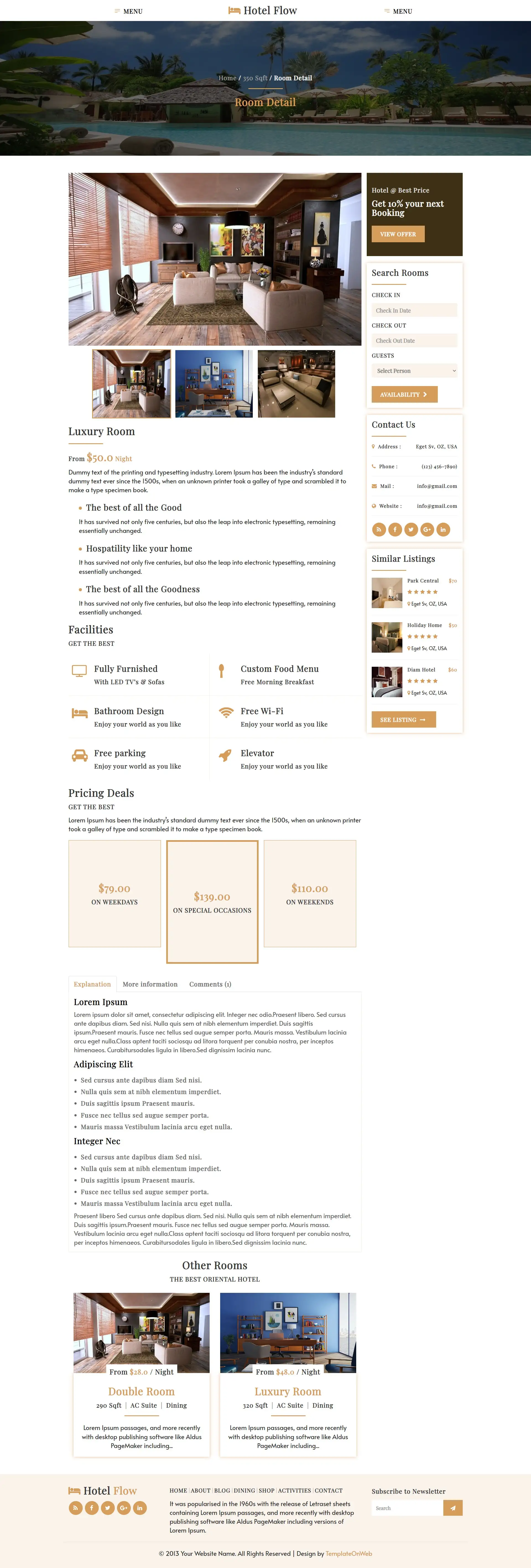 Leased hotel room details page in bootstrap