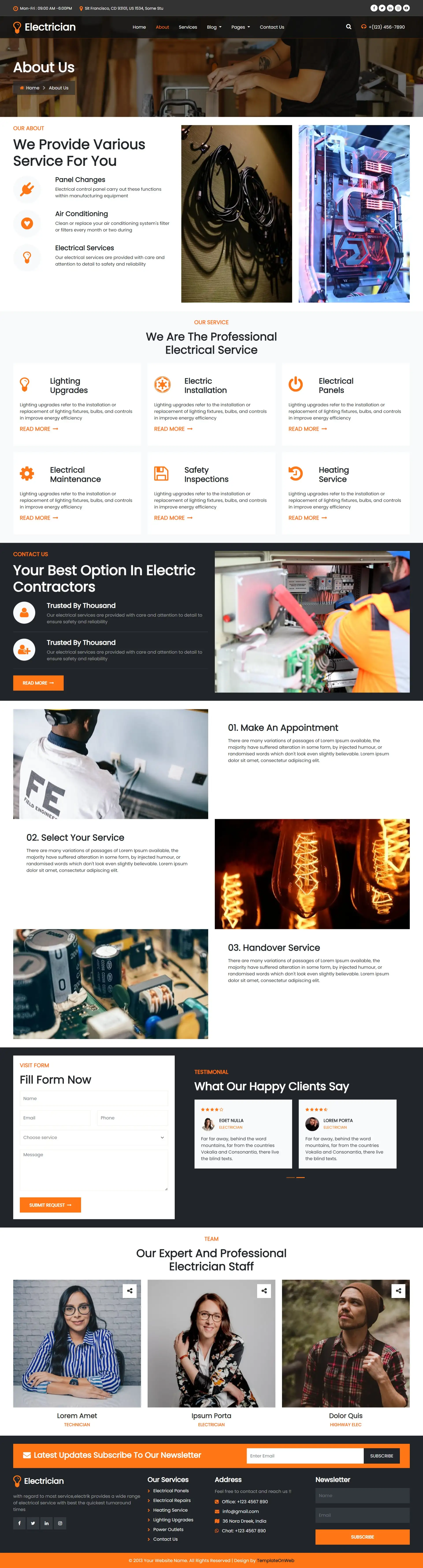 Commercial electrician details web page