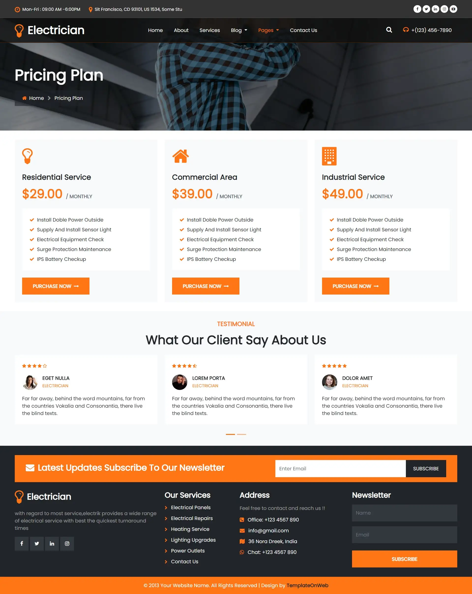 Electrical assembler pricing page html