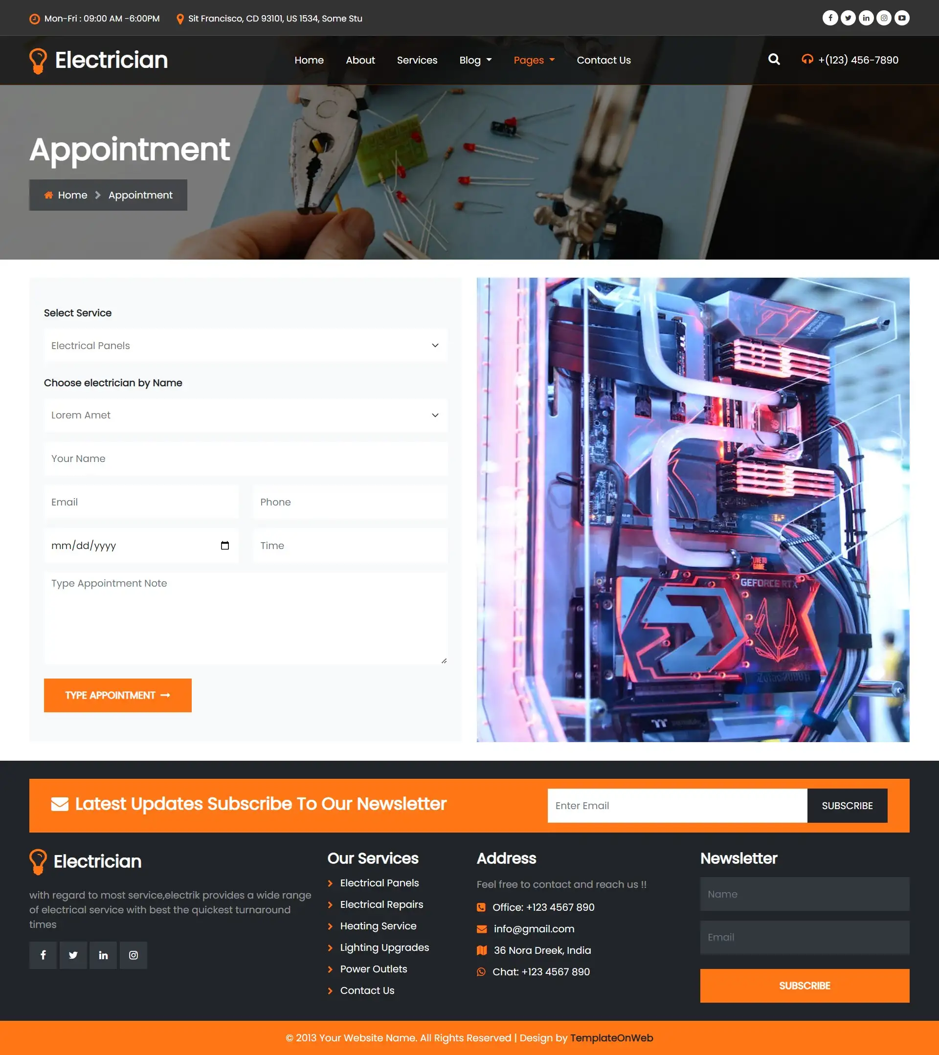 Electrician appointment responsive page