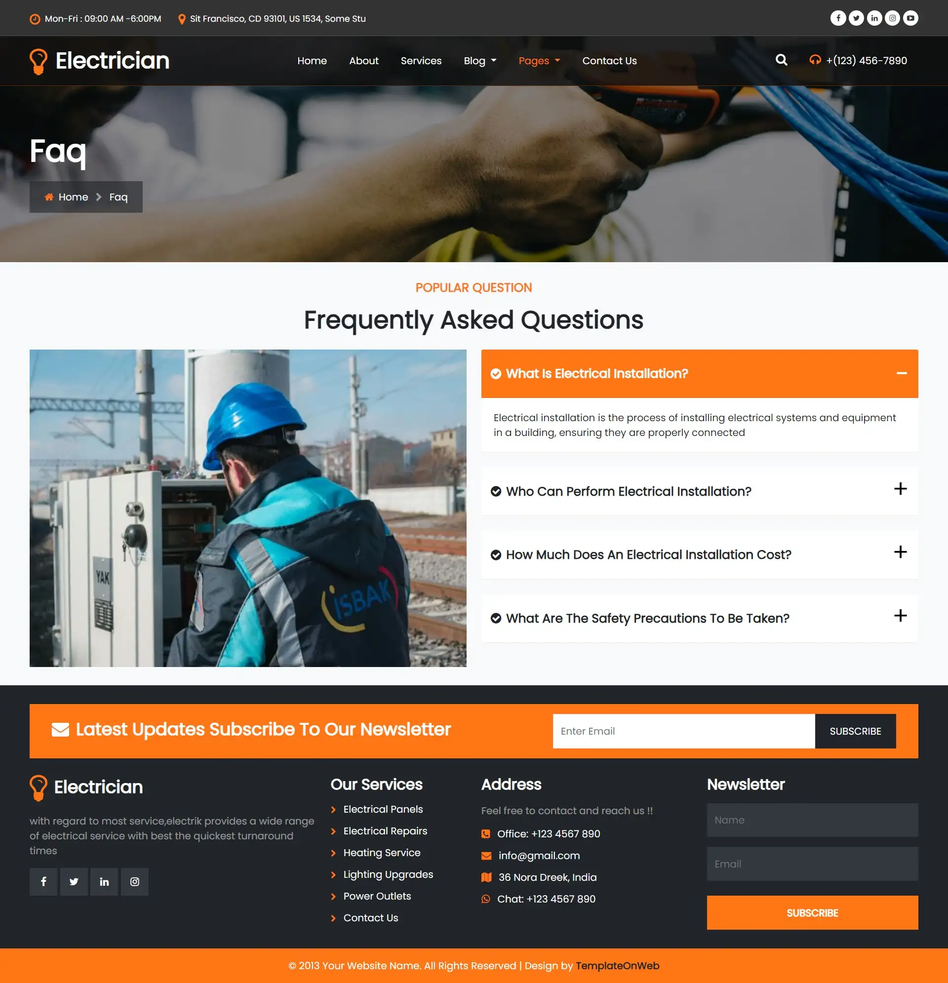 Electrician website common faqs for user