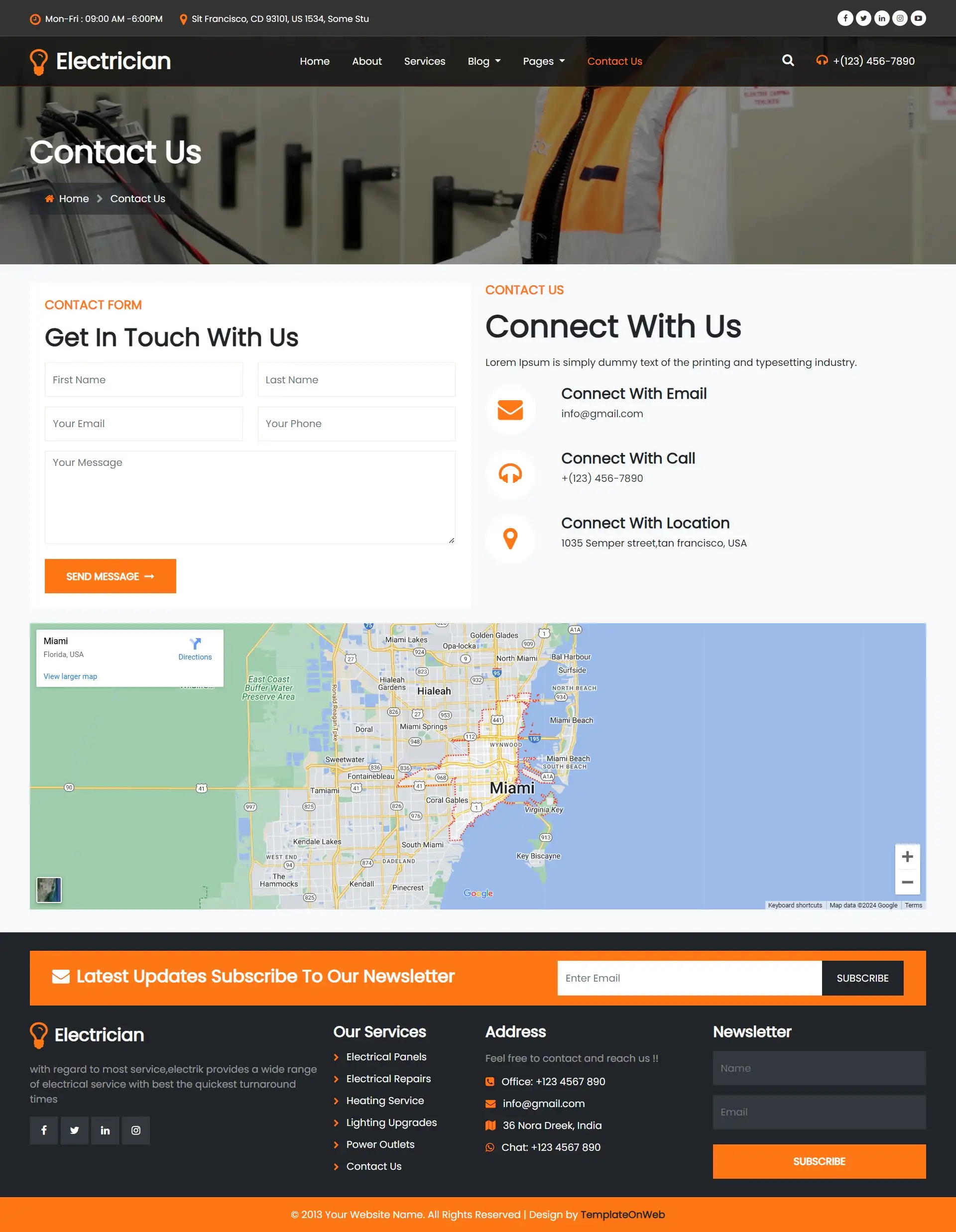 Electrician website contactus details web page