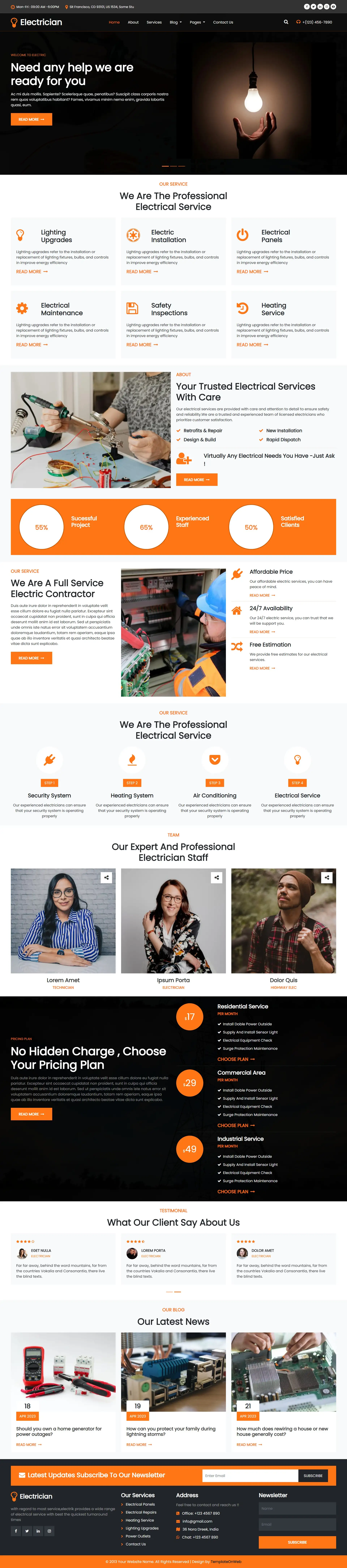 Electrician website template home page